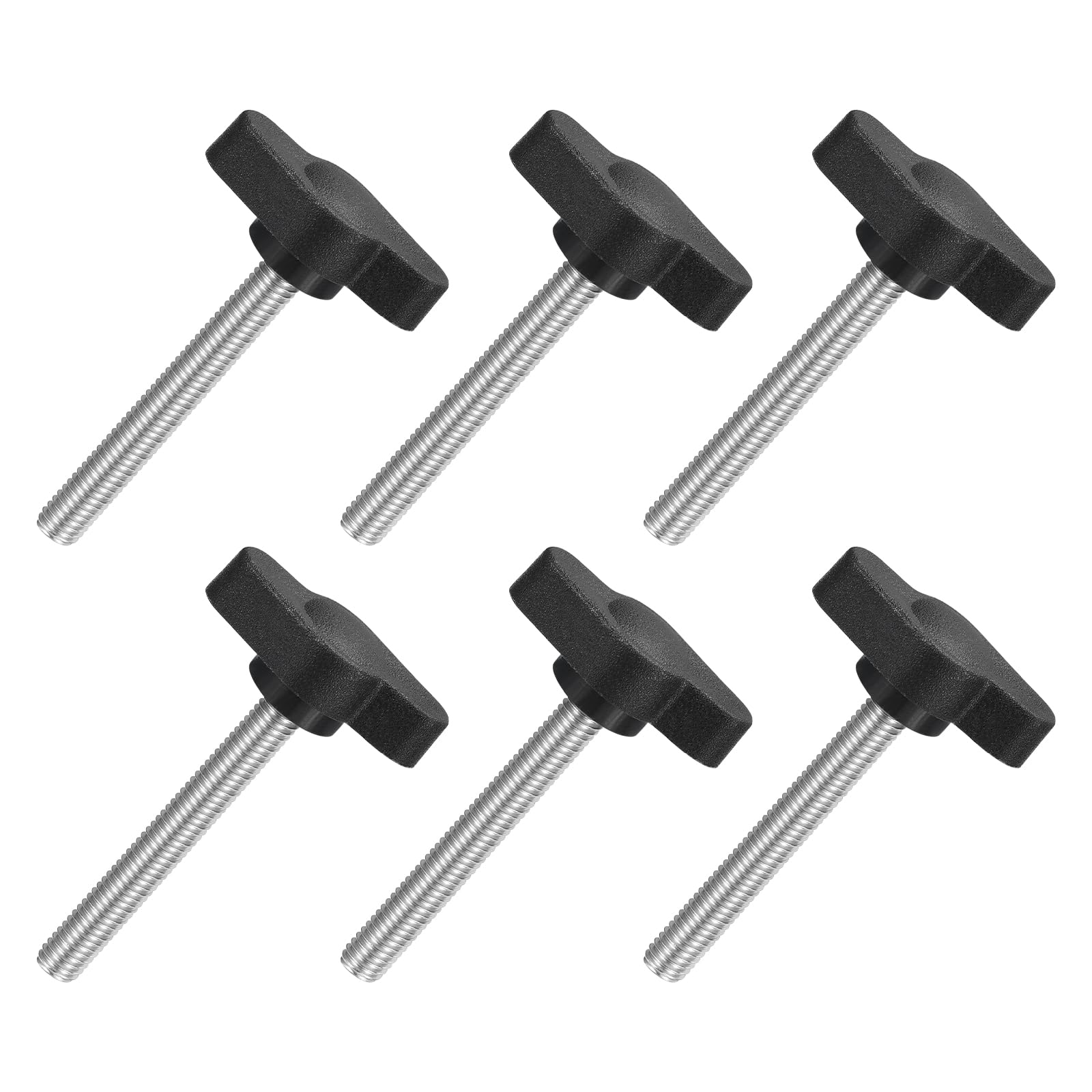 uxcell 6Pcs Tee Wing Knobs Thumb Screws, M5 x 40mm Clamping Screw Knob Male Thread 304 Stainless Steel T Shaped Thumb Screws Handle 27mm Dia. for Hand Tightening Knob Replacement, Black