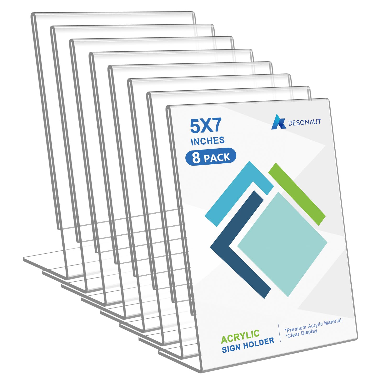 8 Pack Acrylic Sign Holder 5x7 inches,L-Shape Clear Plastic Picture Frames, Tabletop Flyer,Menu Holder,Paper Display Stand for Office, Store,Restaurant（Vertical）