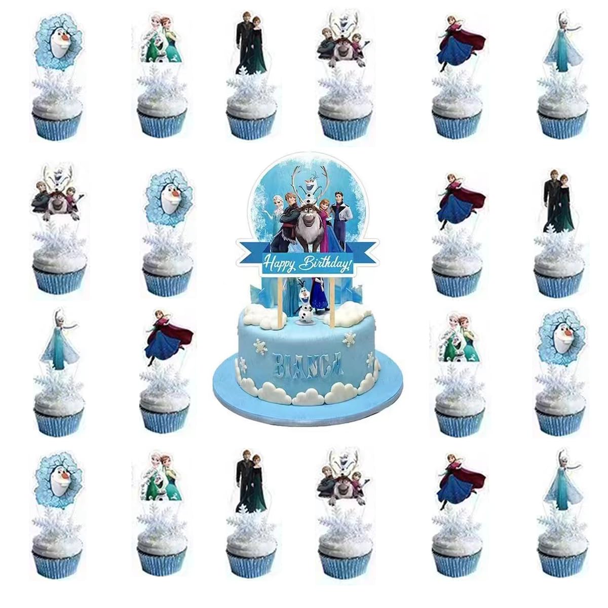 48 Pieces Frozen Cake and Cupcake Party Supplies — Frozen Theme Cake and Cupcake Topper for Kids Birthday Party Decor (Content May Vary)