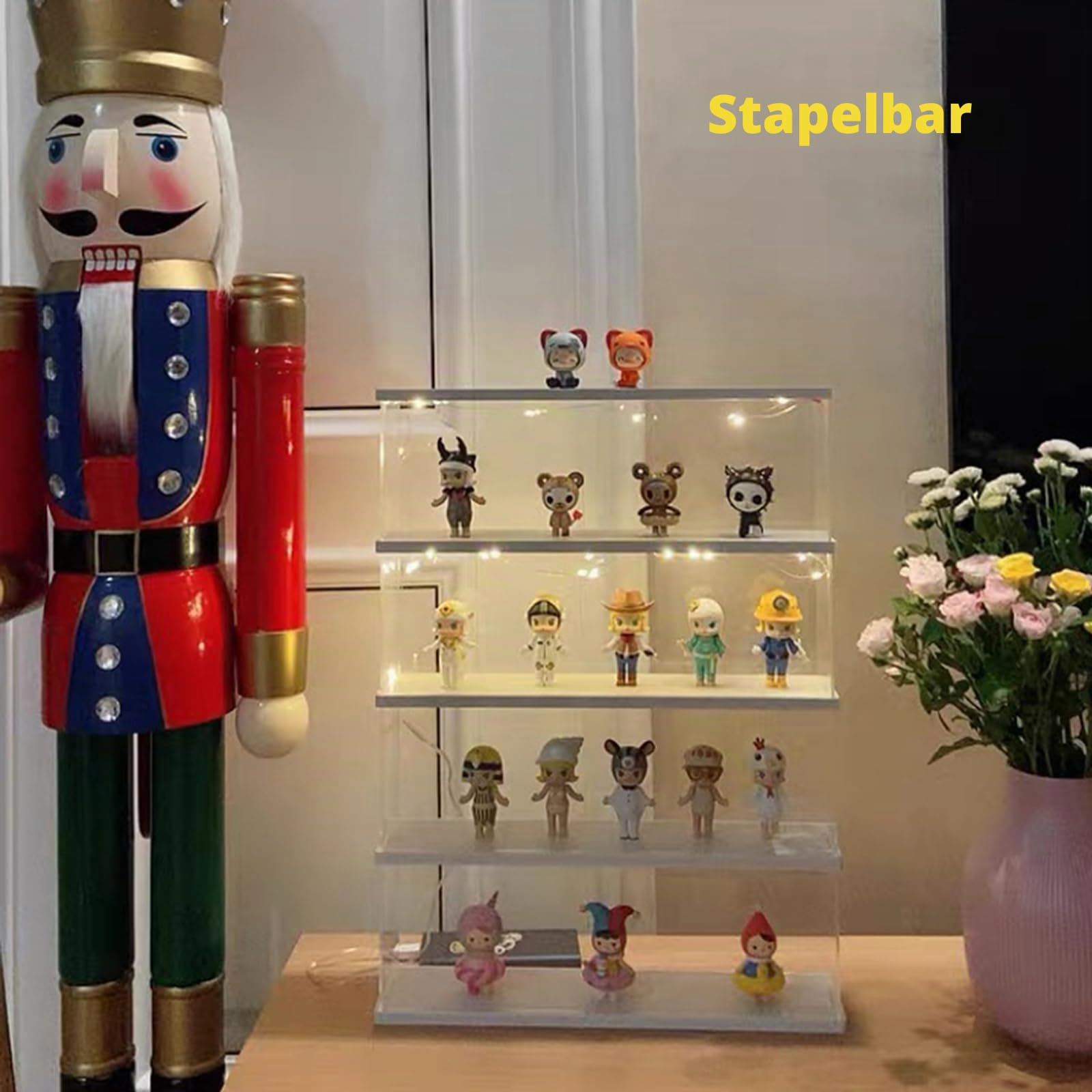Acryl Vitrine Schaukasten für Funko Pop 11.5cm Figur, Transparente Acrylbox Präsentationsbox für LEGO Minifiguren Popmart Sammlerstücke für Playmobil DFB WM Sammel Actionfiguren, Weiß 39.5x9.6x27.5cm