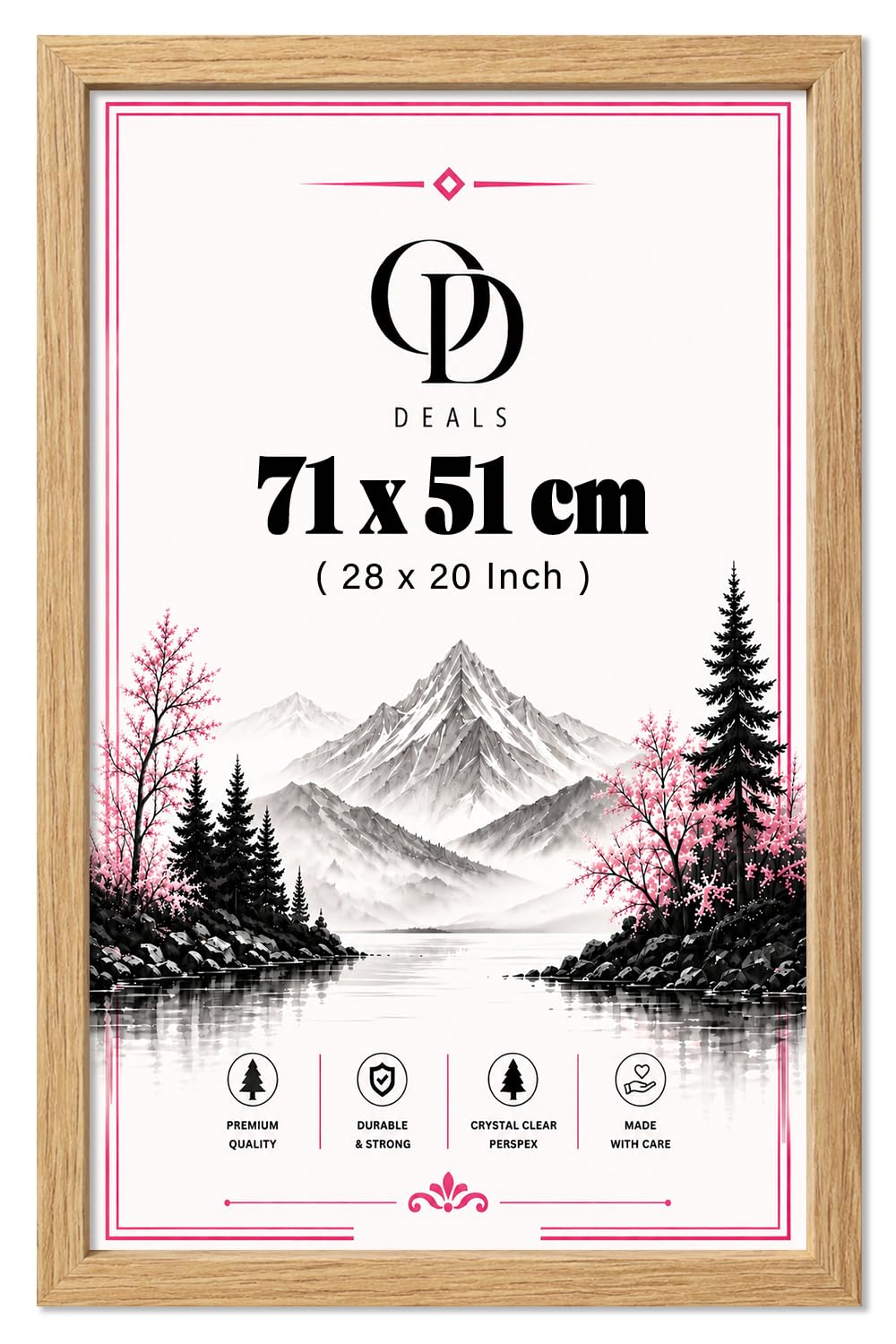 Online Deals | MDF Picture Frame (71 x 51 CM) 51 x 71 cm for Inspirational Wall Quotes, Typography & Art Gallery, Lightweight MDF Finish, Easy Hanging Hooks [ Oak ] — image 1