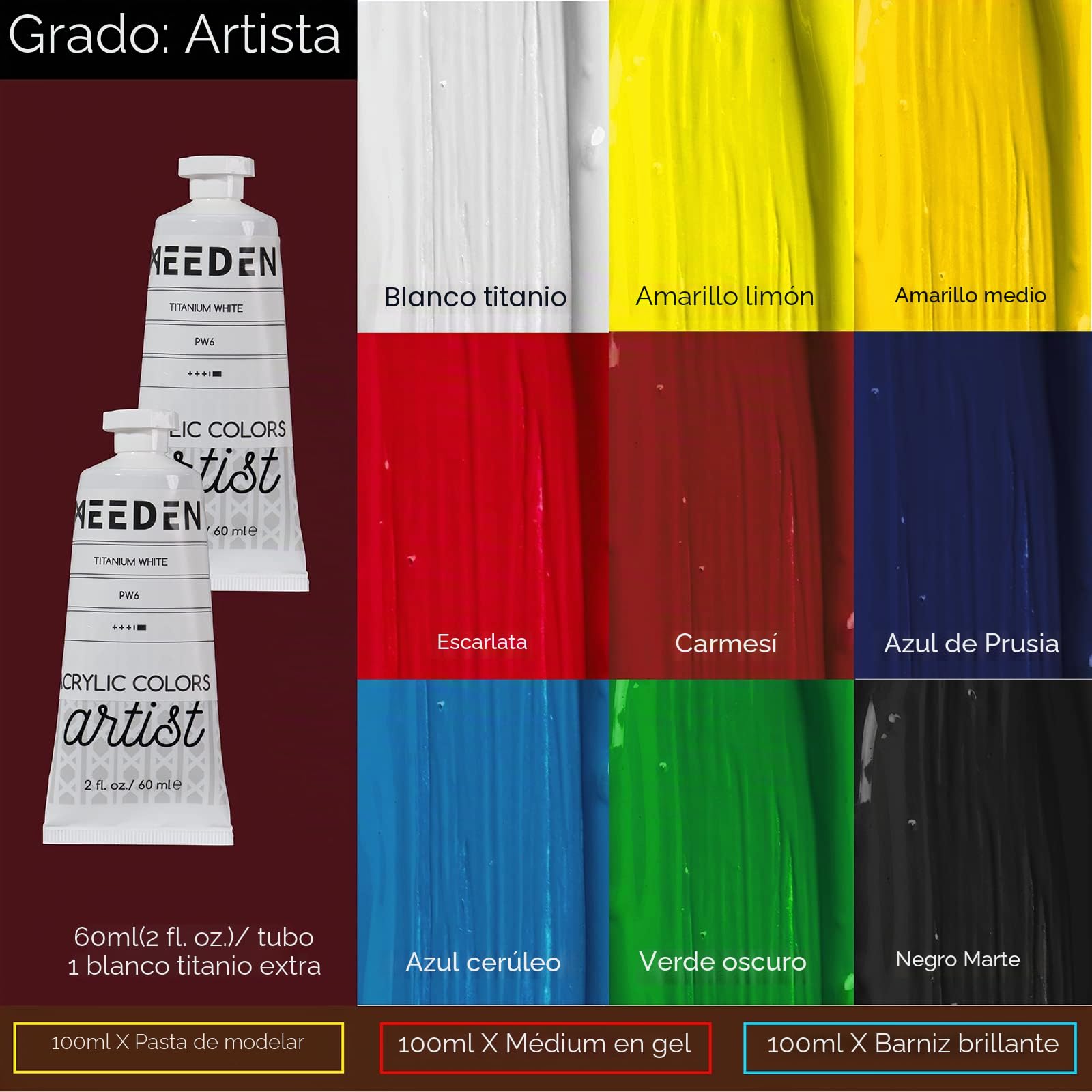 MEEDEN Kit de Pintura con Caballete Francés para Artistas, Set Inicio con Pinturas Acrílicas (10x60ml), Pinceles, Lienzos y Accesorios - Ideal Adultos y Principiantes - Serie Prime