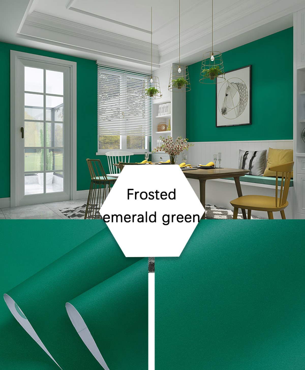 Foglio adesivo PVC Impermeabile Antibatterico e Anti-umidità Wall Sticker Auto-Adesivoper Mobili Realizzazione di Superfici Facile da Pulire Rivestimento Carta Adesiva Legno-Frosted texture-emerald gr