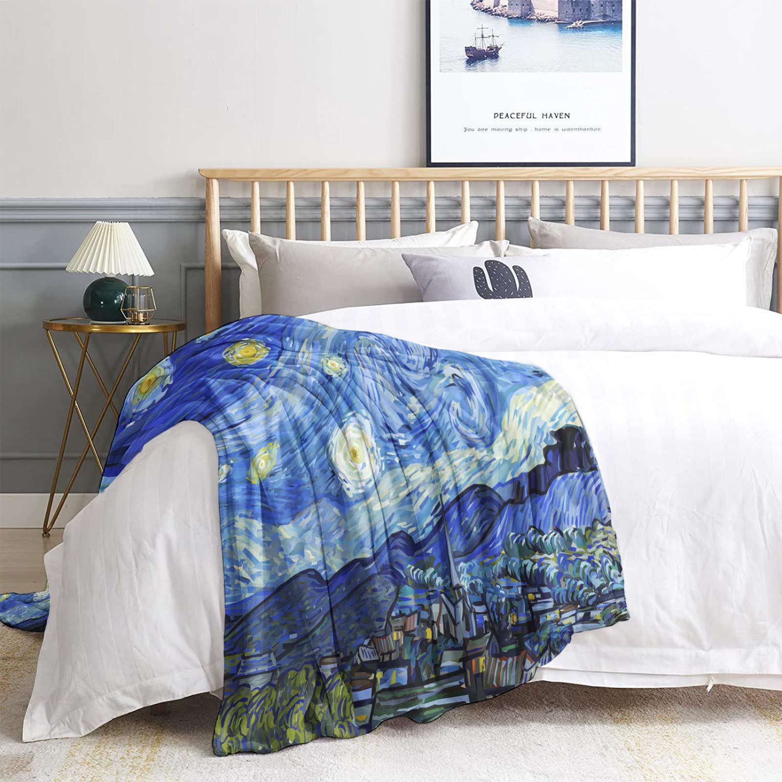 JHAHZJ Coperta Pile con Stampa - Van Gogh Coperta Divano in Flanella - Notte Stellata Coperta Plaid di Pile Calda e Leggera Letto Singolo Matrimoniale per Casa 220X240 cm