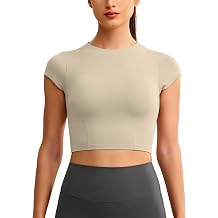 ENERBLOOM Workout Crop Tops for Women Yoga Short Sleeve Removable Bra