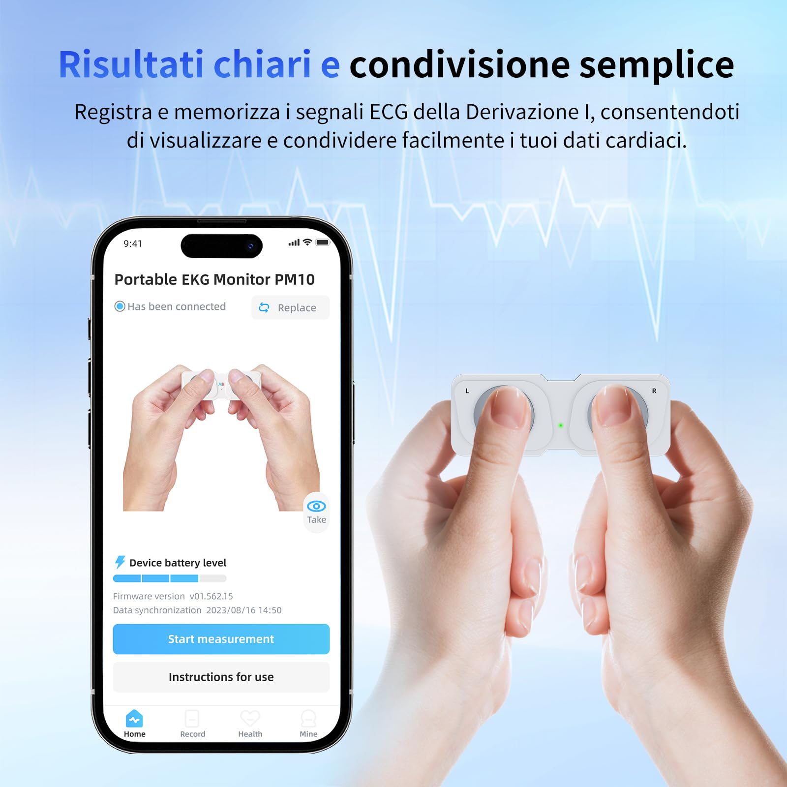 Monitor ECG mobile, dispositivo ECG personale, rileva fibrillazione atriale, bradicardia o tachicardia in 30 secondi, cardiofrequenzimetro, app per iOS/Android