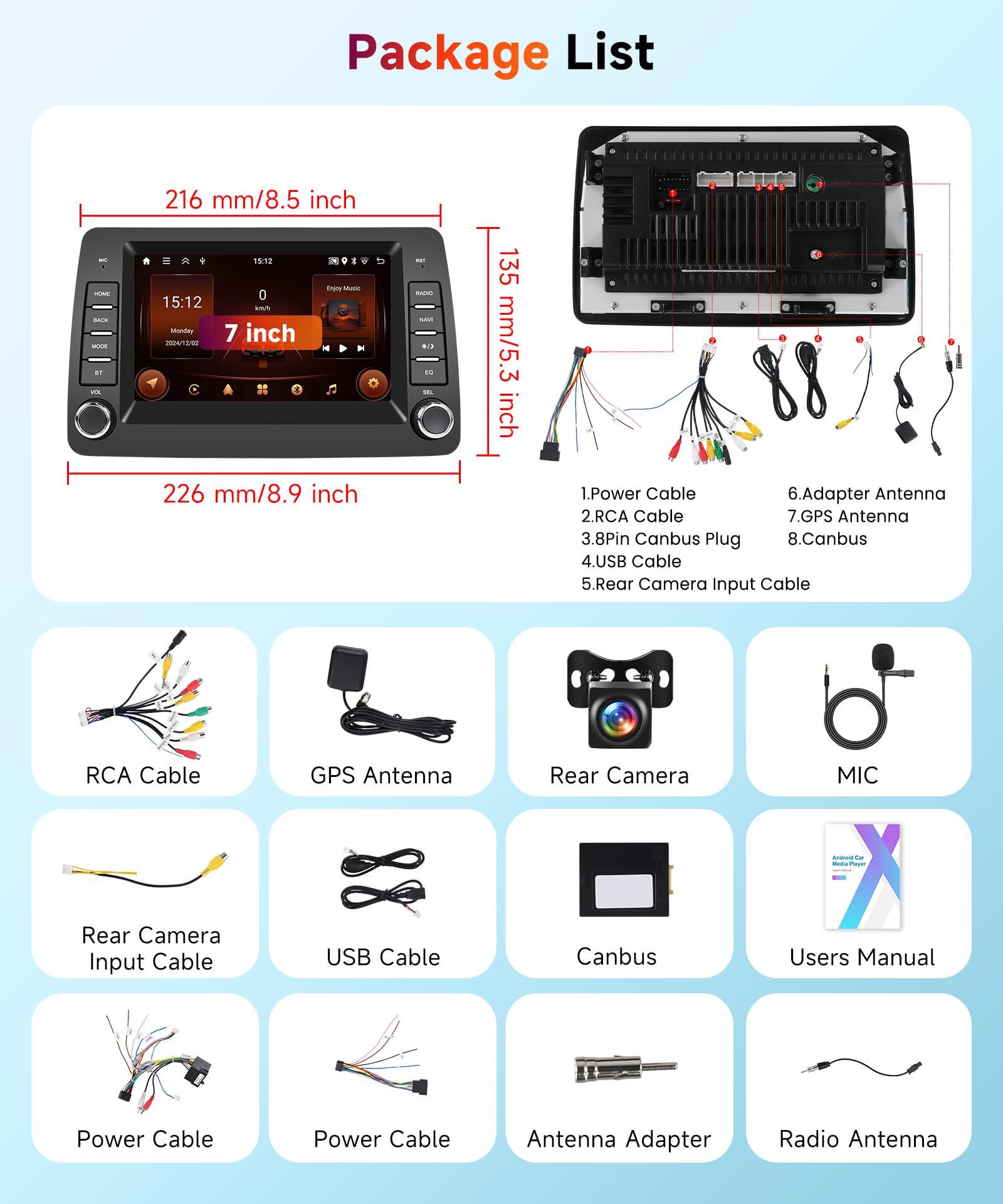 【2+64G】Hodozzy Carplay Autoradio per Fiat Panda 169 2003-2012,7 Pollici Stereo auto Bluetooth con Android Auto/WiFi/GPS/RDS/FM/USB+Telecamera Retromarcia