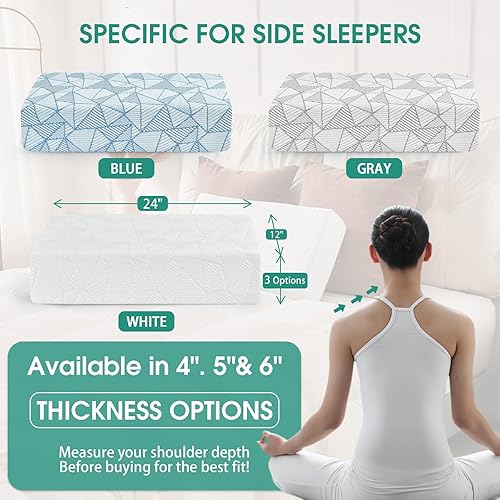 Miniatura 7 de Almohada cúbica para dormir de lado (24 x 12 x 4 pulgadas, delgada), almohadas de espuma viscoelástica para dormir, almohadas rectangulares para