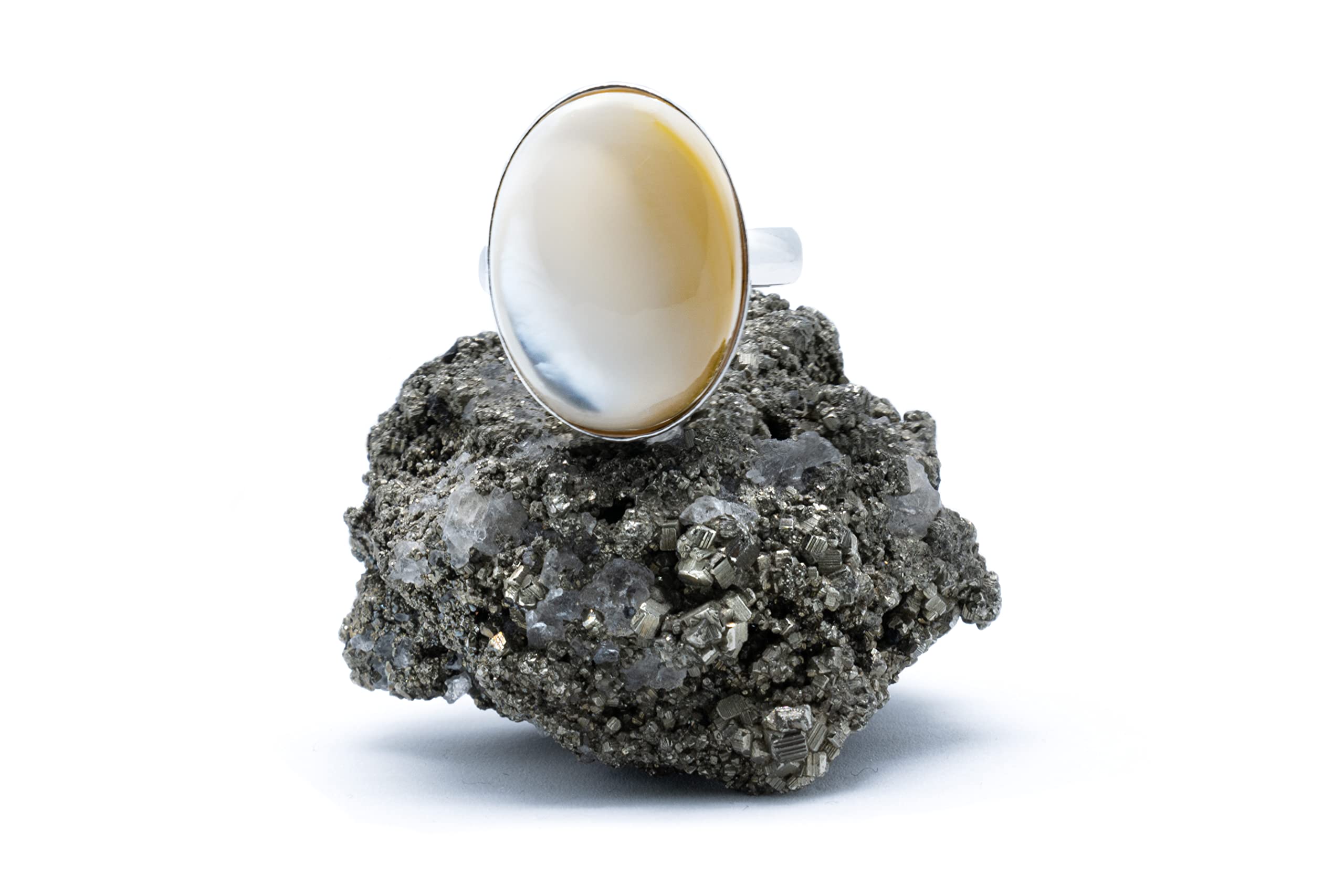 Anillo de Plata 925 con Nácar - Madreperla (Piedra Natural) 18x13mm - Disponible Anillo Ajustable y Fijo, Tamaño de XS a XXXL, para Hombre, para Mujer - Caja Regalo Gratis