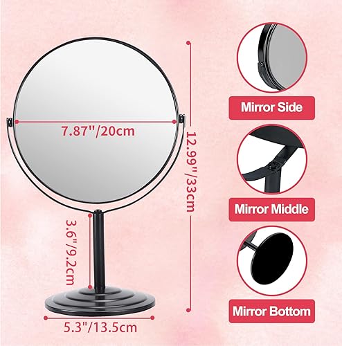 Miniatura 3 de Schliersee Espejo de maquillaje con aumento 3X de doble cara de 7 pulgadas, espejo de mesa de aumento 1X3X, color negro