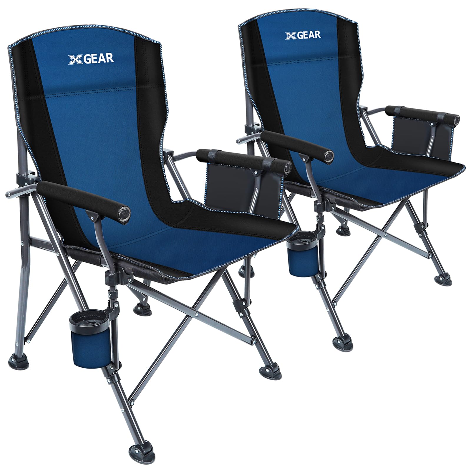 xgear camping chair with padded hard armrest, sturdy folding camp chair with cup holder, storage pockets carry bag included, support to 400 lbs