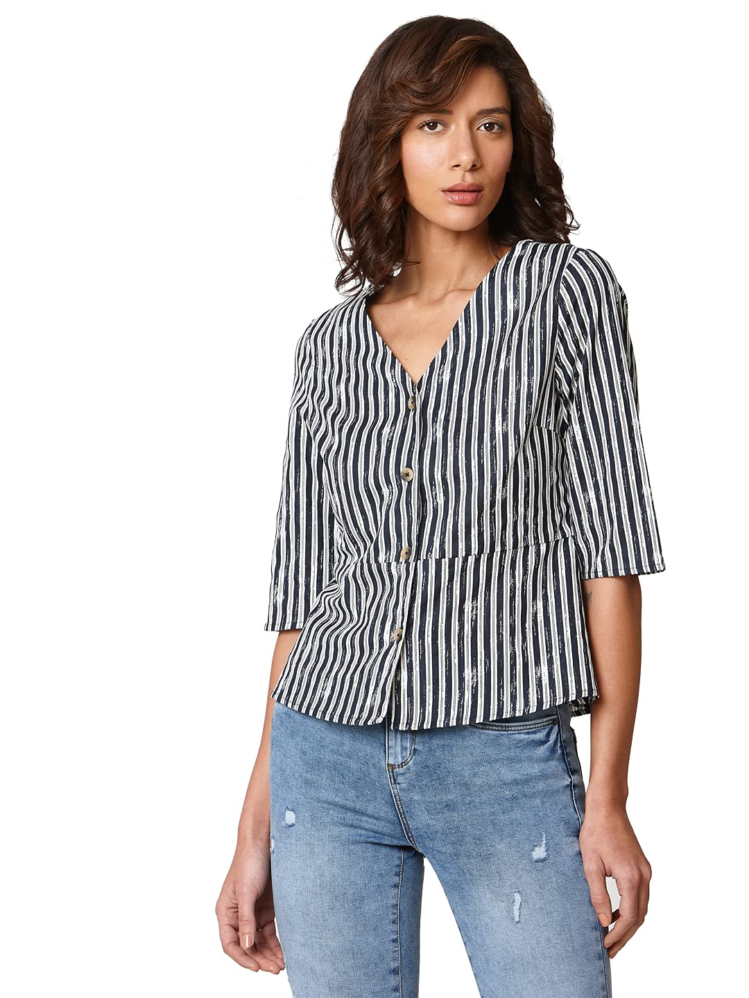 Vero Moda Women Cotton Loose White & Green Abstract Print Top in white