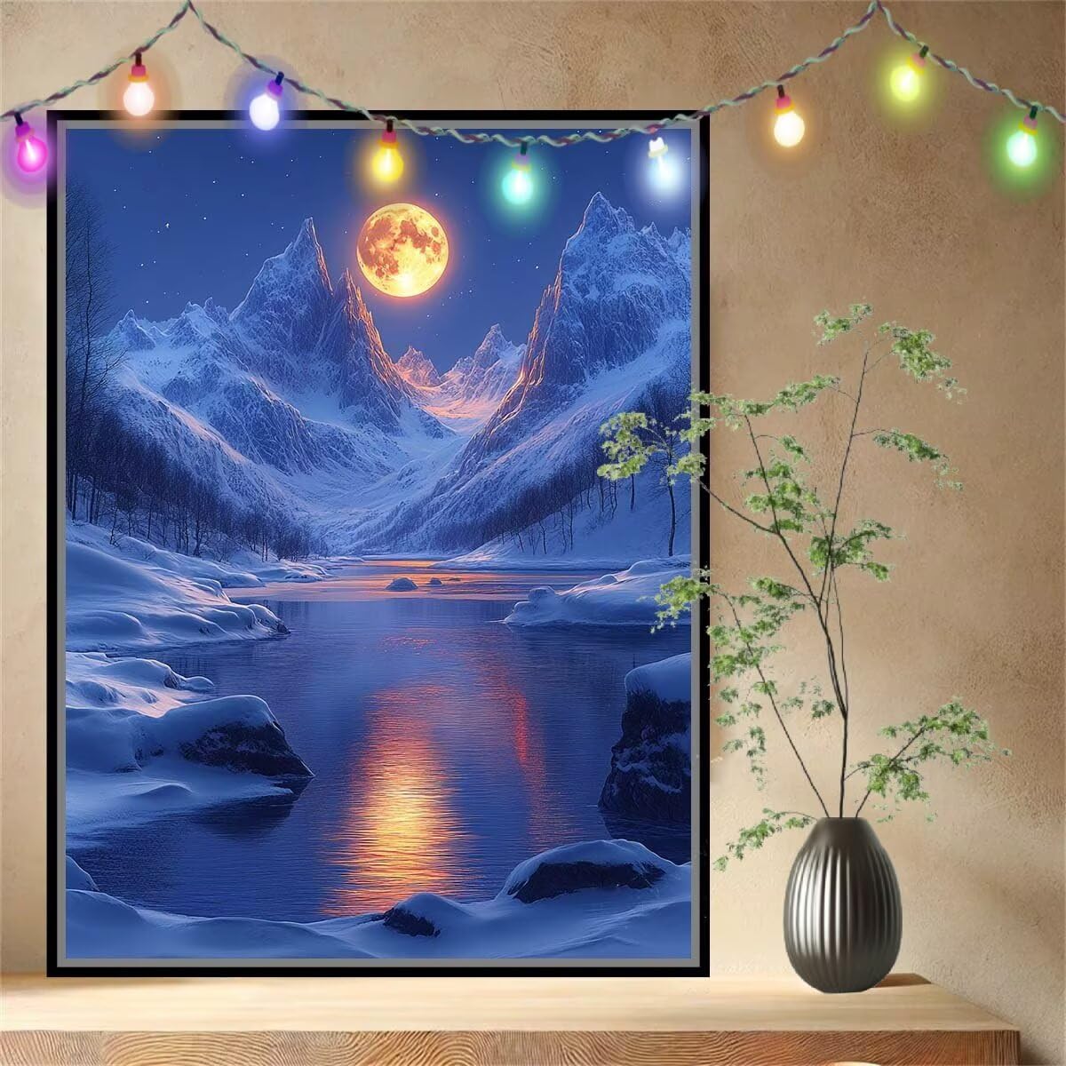 Luna,Montagna innevata Kit per Dipingere con i Numeri,Fai da Te Quadri da Dipingere Numerati per Hobby Creativi Adulti,Kit di Pittura a Olio su Tela Principianti per Decora la Casa 80x107cm 54N-9897
