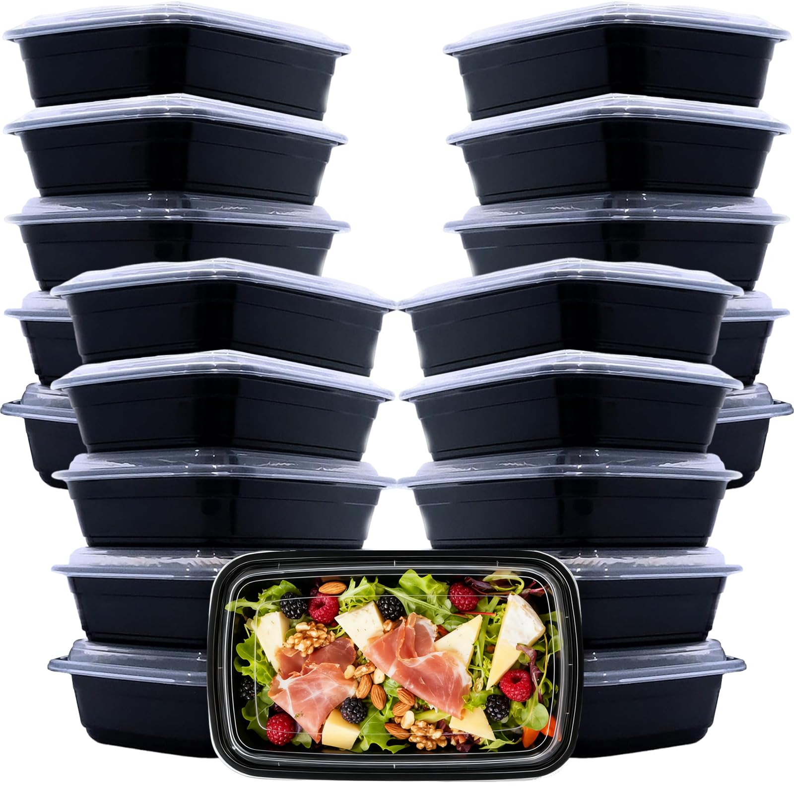 Hao Zhu Meal Prep Containers Reusable-Plastic Food Storage Trays with Lids - Microwavable, Freezer and Dishwasher Safe - Stackable Bento Lunch Boxes - BPA Free (28 oz, 20 Pack) (20)