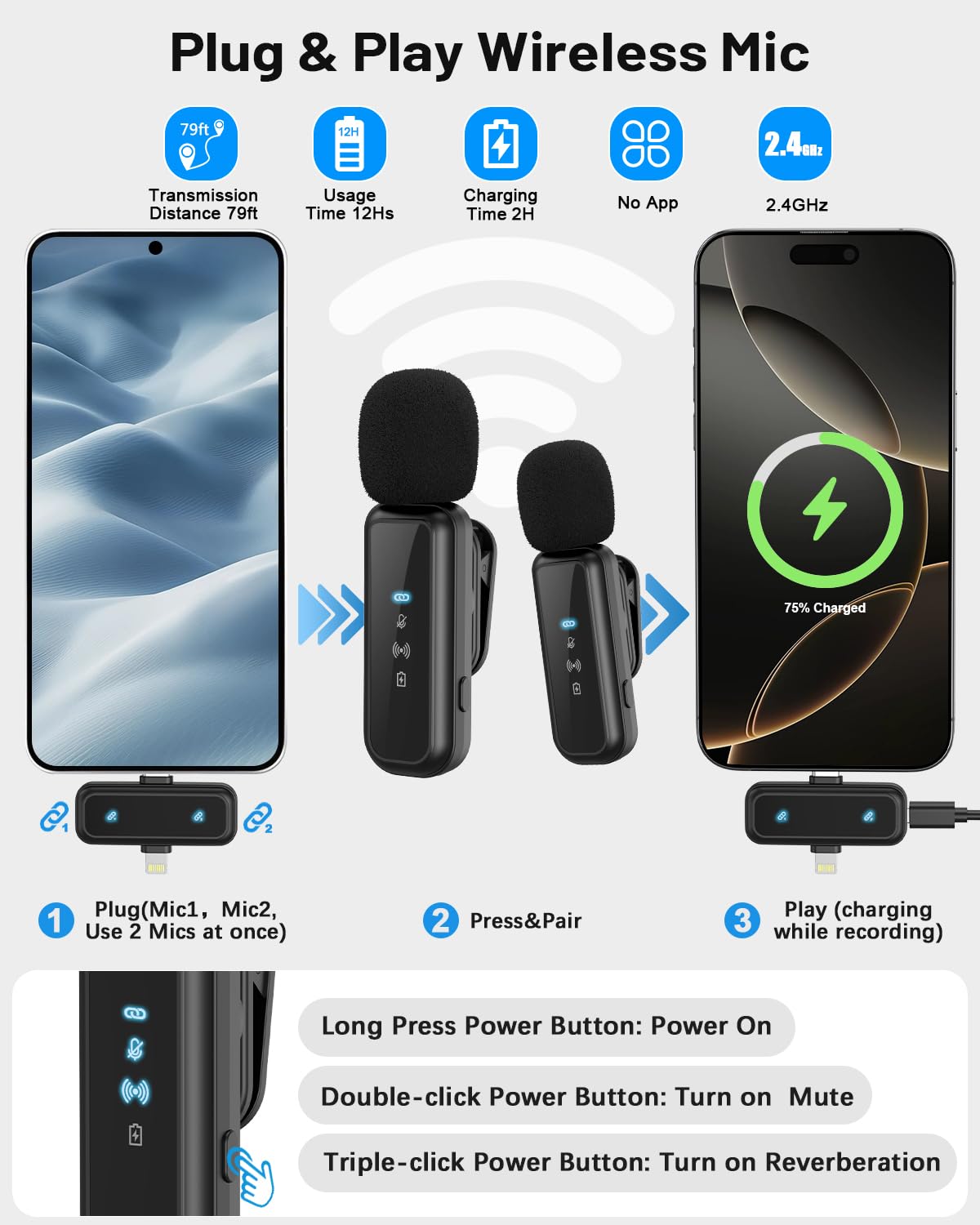 Kit vlogging per iPhone/Android, treppiede per selfie stick da 71 pollici per iPhone con luce di riempimento, microfono wireless e telecomando, rotazione a 360° treppiede per telefono per TikTok