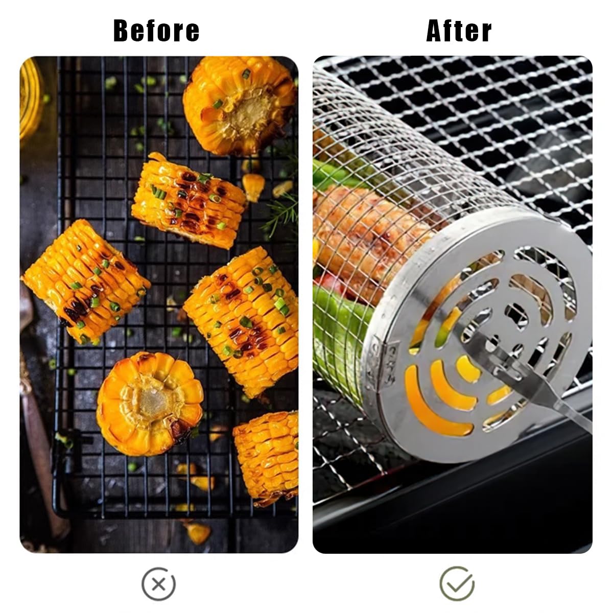 2 cestas de parrilla enrollables para parrilla al aire libre, malla redonda de acero inoxidable, estante portátil para barbacoa al aire libre para verduras, patatas fritas, pescado (L+M)