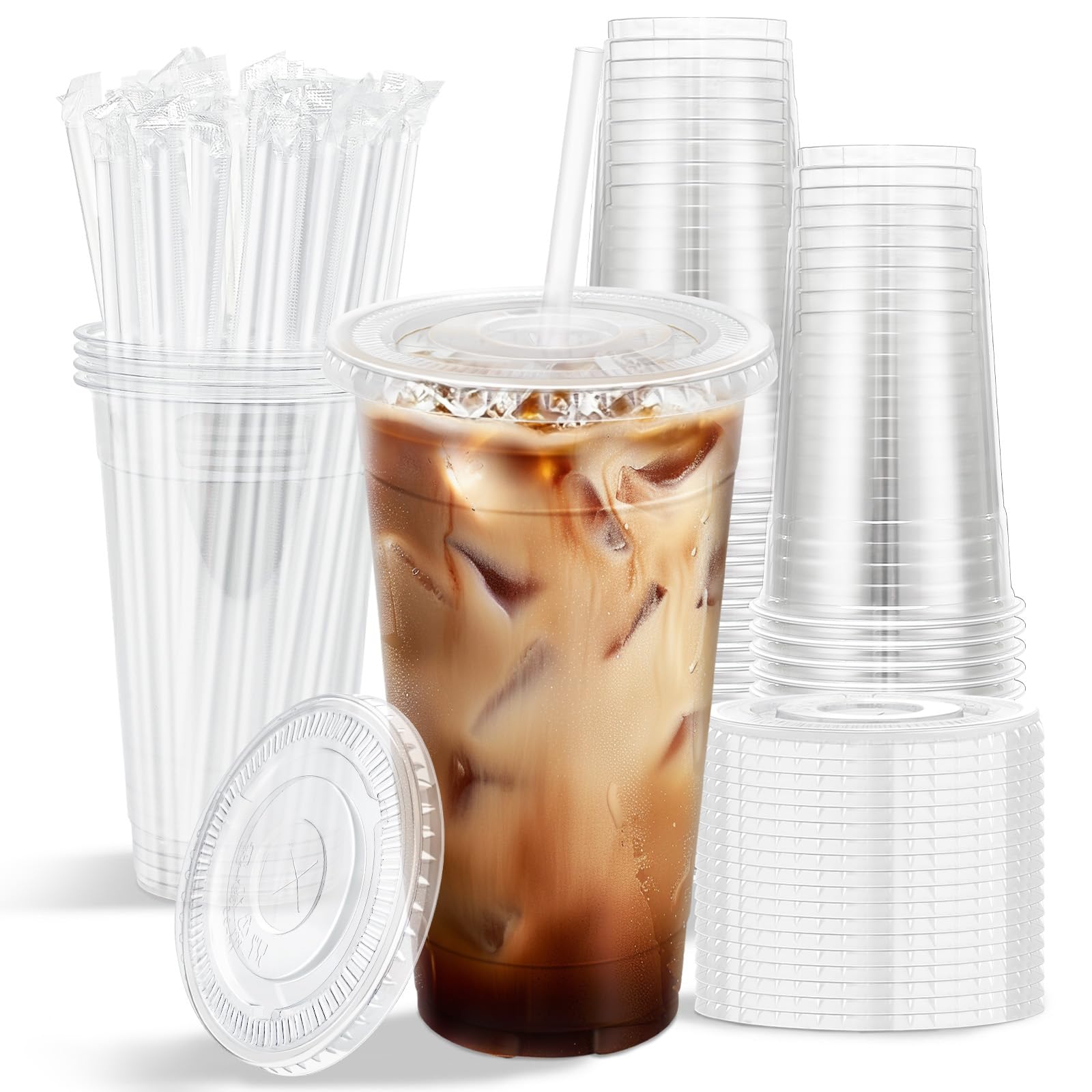 Clawsoff 100 Pack 16 oz Disposable Clear Plastic Cups with Lids and Straws — Amazon image 8