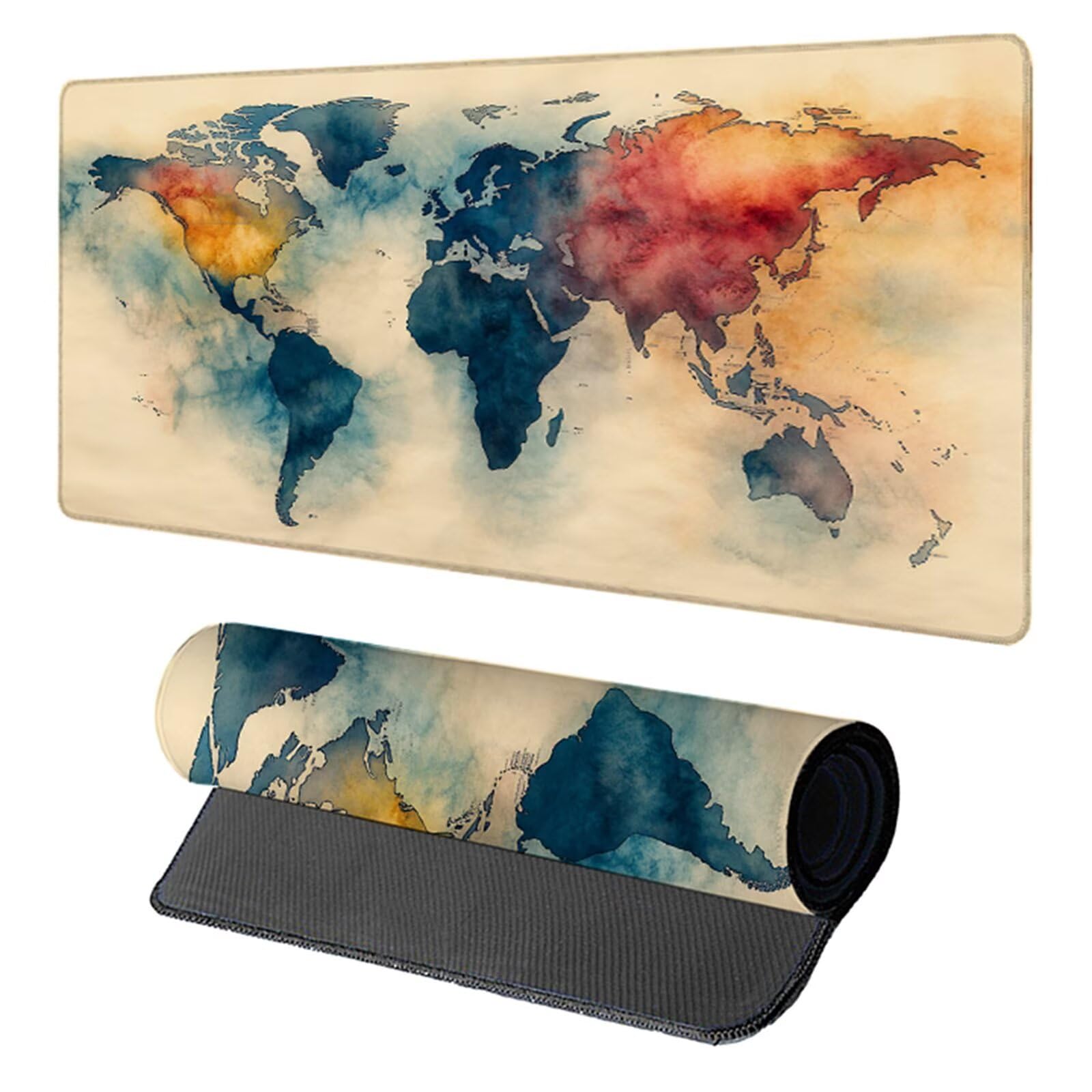 Tappetino Mouse XXL Mappa Del Mondo, Tappetino Mouse 1600x800x3mm, Mousepad Gaming con Bordi Cuciti, Sottomano Scrivania Grande, Accessori Gaming, Accessori Scrivania, per Gamer Ufficio PC, Blu 0-3577
