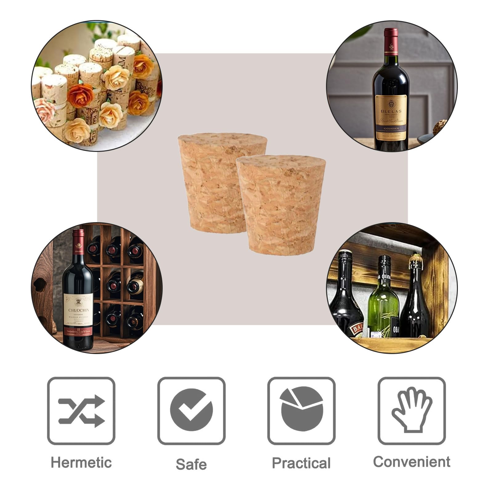 20 tapones para botellas, tapones de corcho, corchos de vino, para manualidades, corchos cónicos, para botellas de vino y cerveza