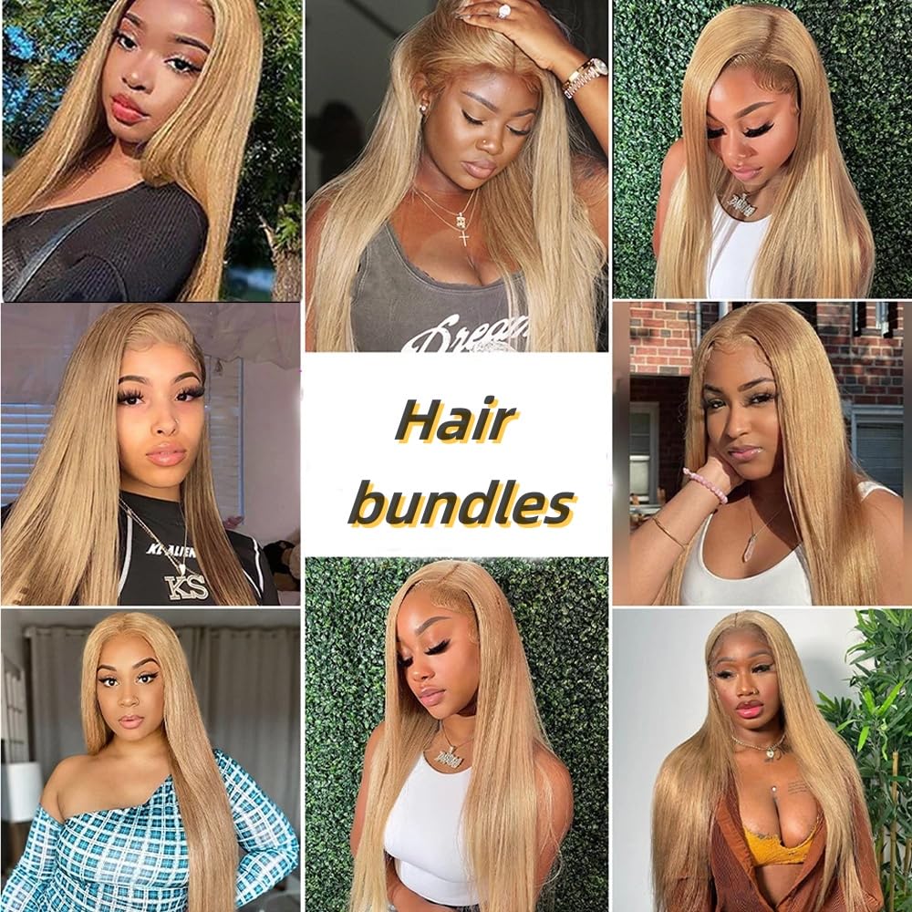 Jucames #27 Honey Blonde Straight Bundles Human Hair 28 30 32 Inch Double Weft Weave 3 Bundles Total 150g Virgin Unprocessed Human Hair Extensions - Image 2