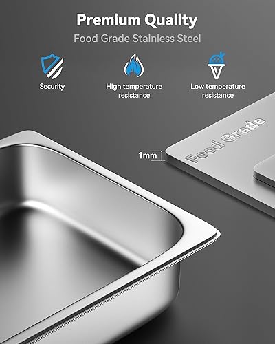 Miniatura 2 de Paquete de 4 sartenes de hotel con tapas, 11 de tamaño completo de 4 pulgadas de profundidad, sartén de vapor de acero inoxidable grueso de calibre