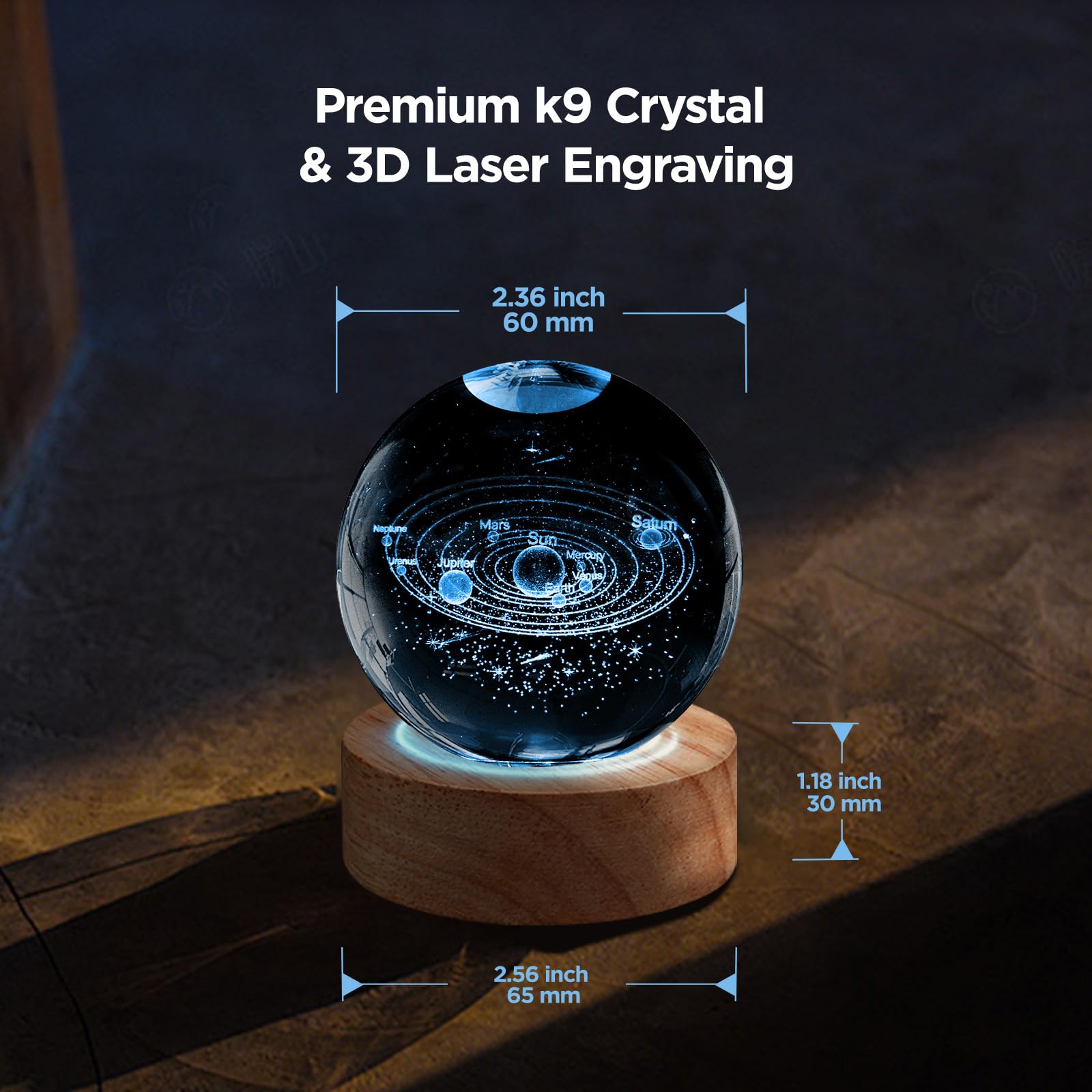 3D Solar System Crystal Ball Night Light with 16 Color, Unique