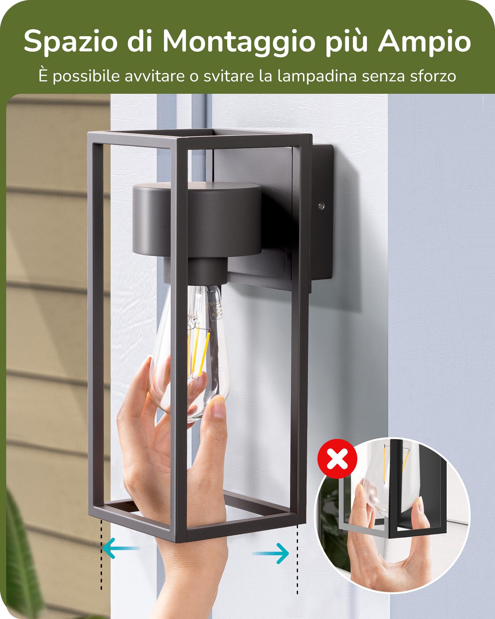 EDISHINE Lampada da parete per interni ed esterni, lampada da parete, illuminazione da parete per casa, terrazza, balcone, moderna, senza lampadine, impermeabile IP44, Antracite