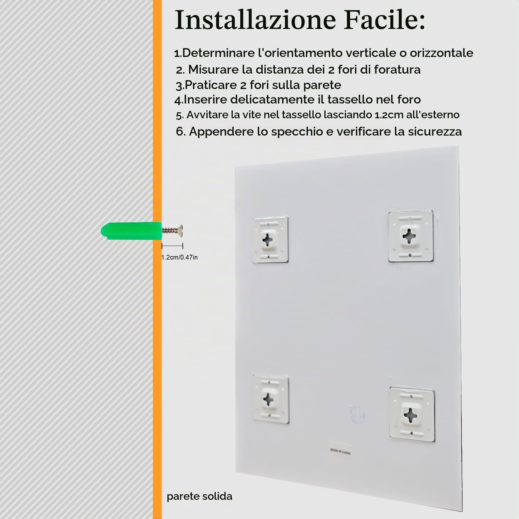 Specchio da parete rettangolare senza cornice smussato adatto a stanze piccole argento 40x50cm