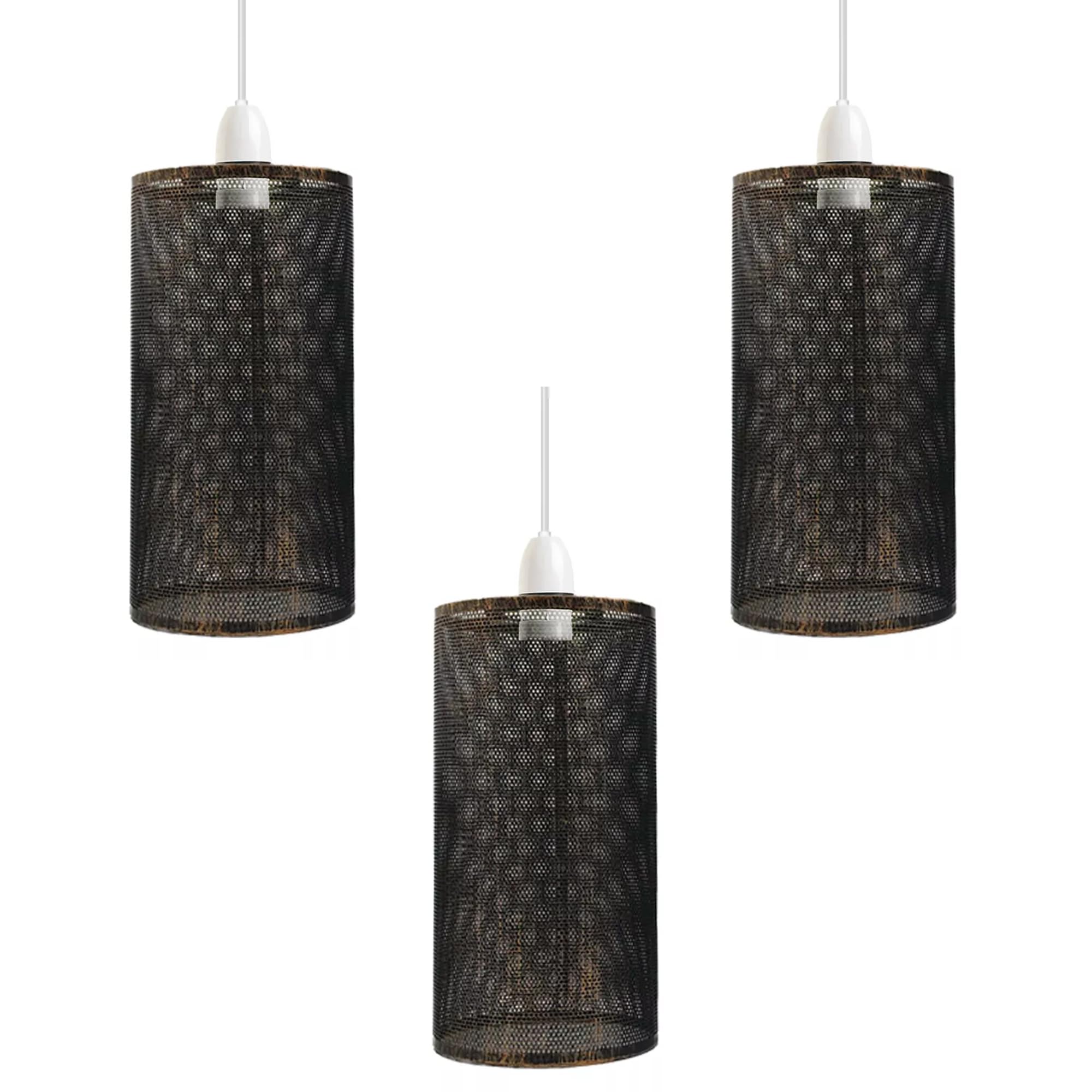 LEDSone Easy Fit Wire Cage Open Style Pendant Light Shade Metal Cage Drum Lampshade Ceiling Pendant Lamp with Free Reducer Plate (Style 2 Brushed Copper Pack 3)