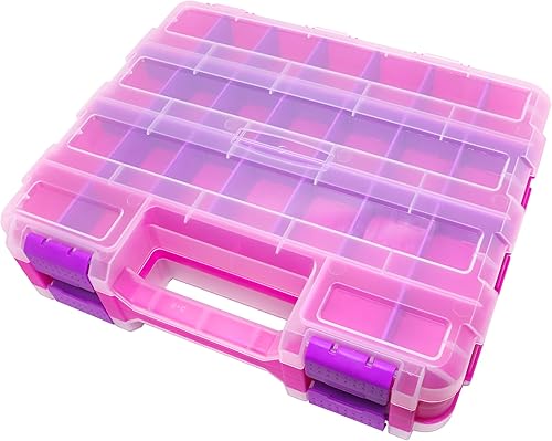 Caja de herramientas rosa, caja de almacenamiento de piezas pequeñas de doble cara con separadores de plástico extraíbles para hardware, cuentas,