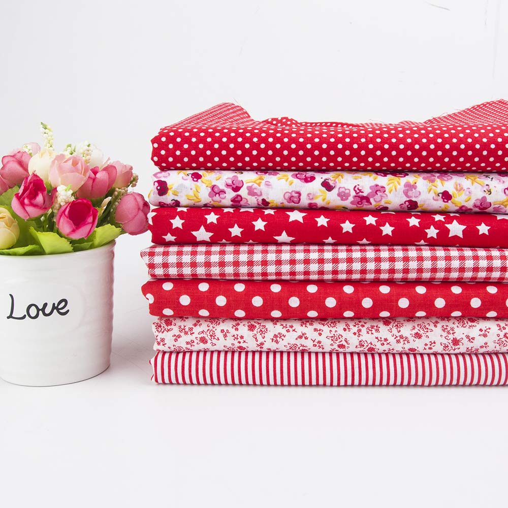 Cotton Fabric DIY Making Supplies Quilting Patchwork Fabric Fat Quarter Bundles DIY for Quilting Cotton Patchwork Cushions (Red, 20" x 20")