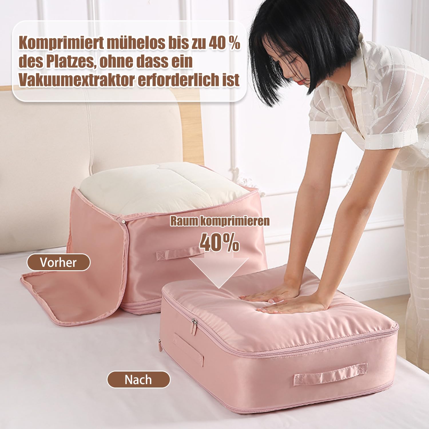 GMTEO Selbstkomprimierender Organizer, 2026 Neu Aufbewahrungstasche für Bettdecken, 16.5 x 20.4 x 11.8 Zoll Kleiderboxen Aufbewahrungsbox für Bettdecken Kleidung Decke (Weiß, 16.5 x 20.4 x 23.6 Zoll)