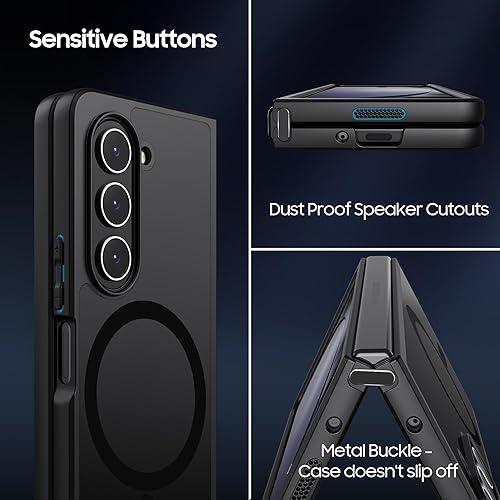 Miniatura 7 de Funda magnética para Samsung Galaxy Z Fold 5 [compatible con MagSafe], delgada, translúcida mate, parte trasera dura y parachoques negro suave,