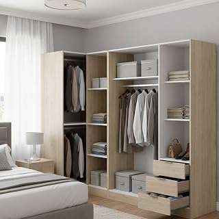 Dmora Guardaroba Grande Succiso 90.5x184h cm Marrone Rovere 3 Cassetti 6 Ripiani, Armadio Camera da Letto Appendiabiti