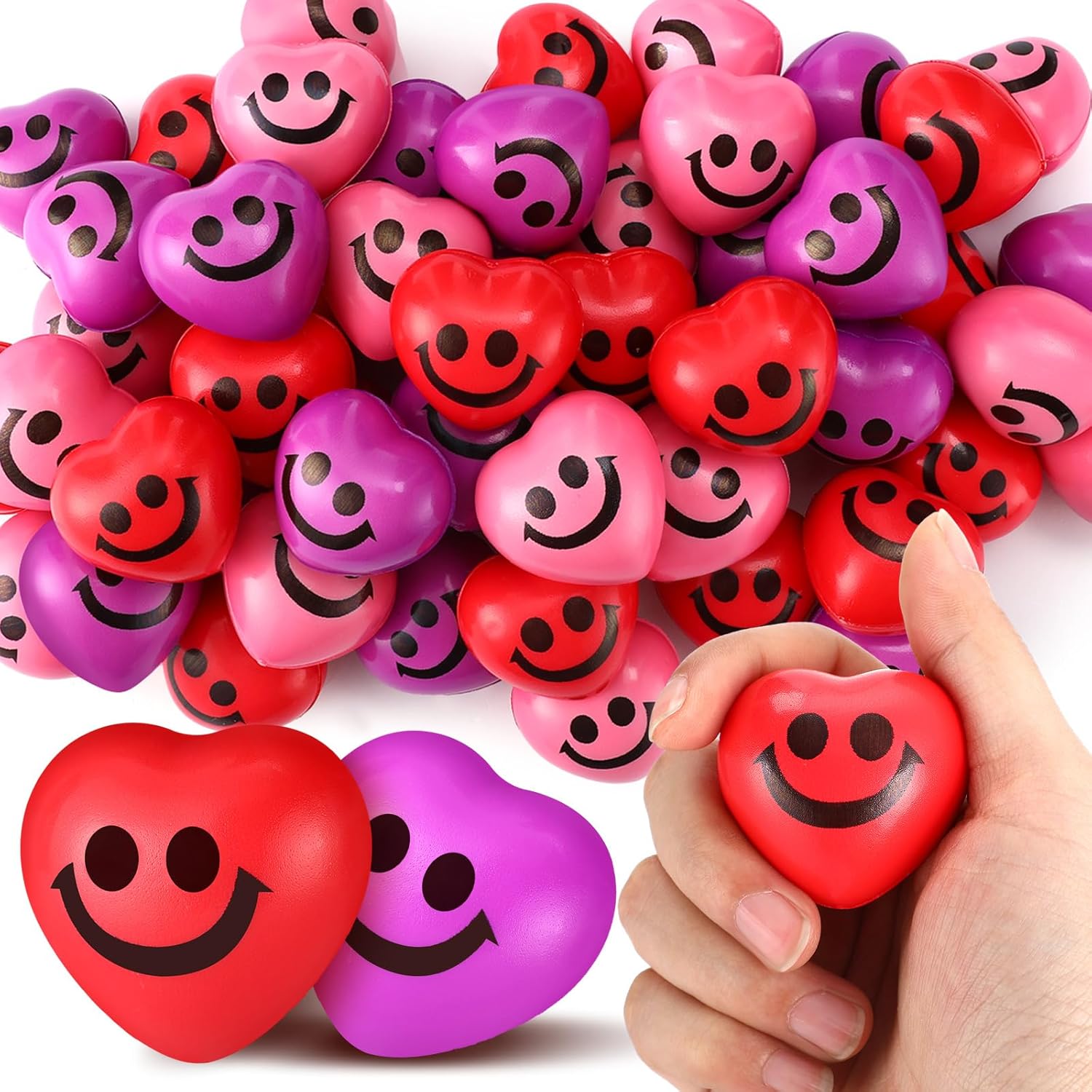 150 Pcs Valentine's Day Heart Stress Balls 1.5 Inch Stress Balls Anxiety Relief Toys Party Favors Adults (Expression)