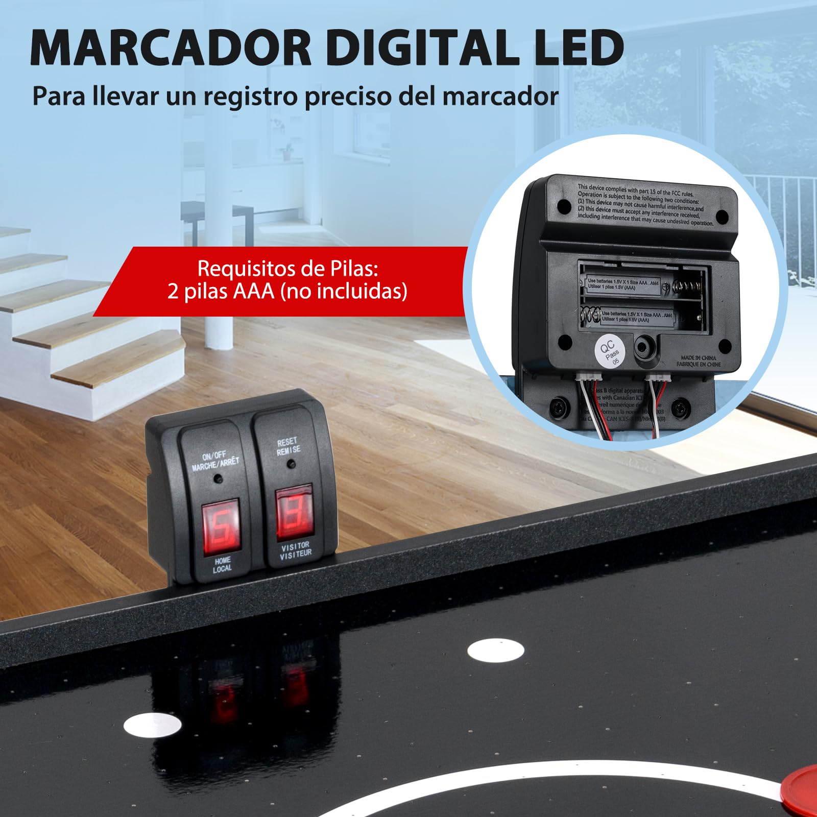 COSTWAY Mesa de Hockey de Aire Plegable, Air Hockey con Potente Motor 12V y Marcador Digital LED, 2 Empujadores y 2 Discos, para Hogar, Sala de Juegos y Oficina, 144 x 68 x 79 cm