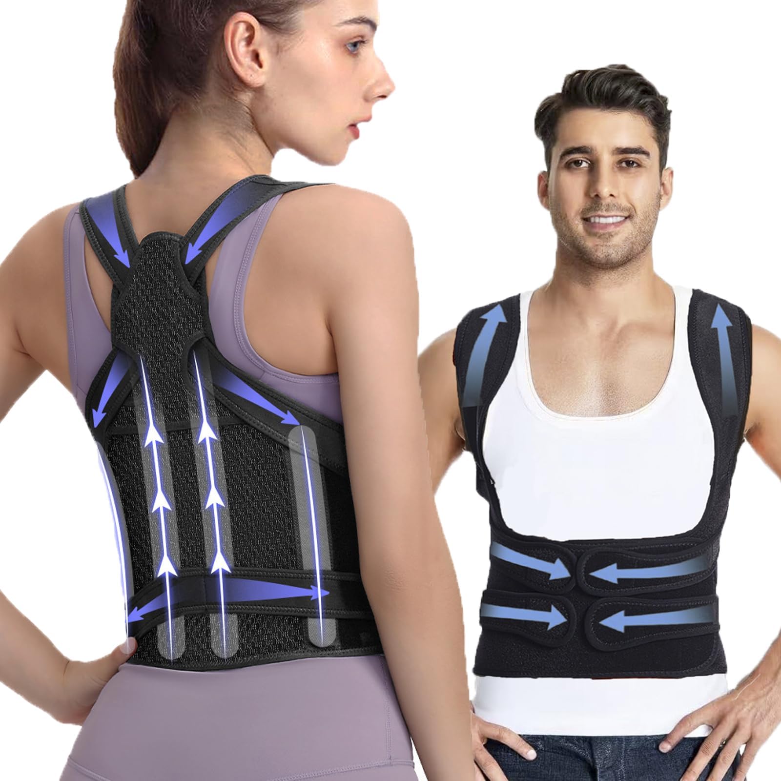 Rücken Geradehalter Bequem und Verstellbar Rückenstützgürtel, Haltungskorrektur Rücken herren damen, Öffne deine Schultern (Schwarz 16, L) (Schwarz 16, XL)