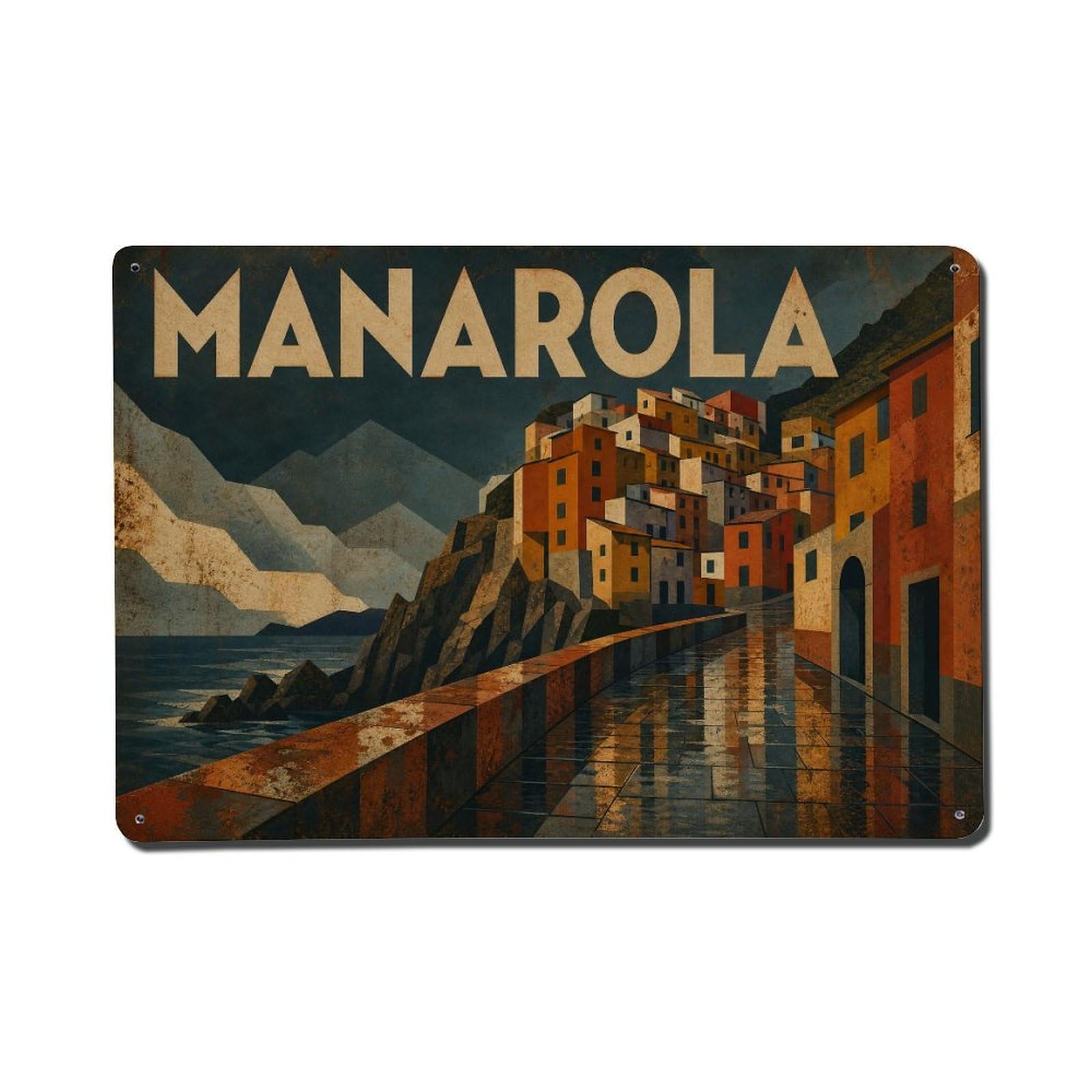 Metal Tin Sign Vintage Travel Manarola Italy