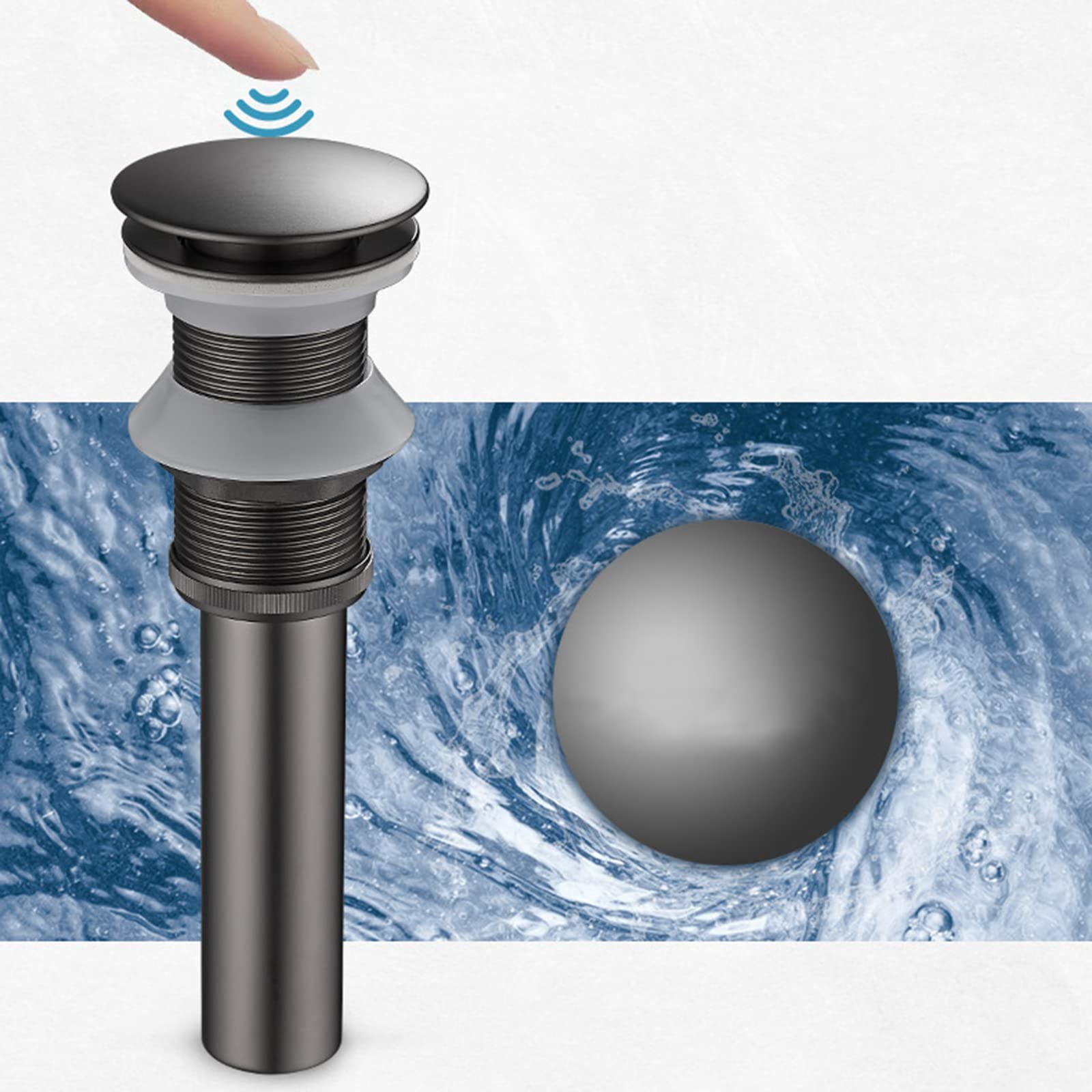 Bonde Lavabo sans Trop Plein Bonde de Vidage Lavabo Bonde Clic Clac Universelle Pop-Up 1 1/4" Laiton Pour Lavabo