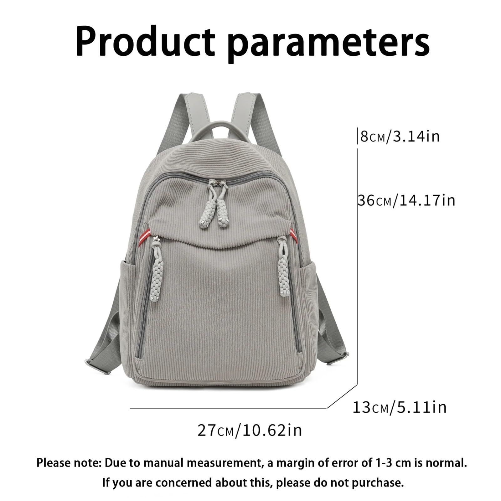 Rucksack Damen Cord-Rucksack mit großem Fassungsvermögen, Unisex-Stil, lässig und leicht, for Studenten, verstellbare Schulter(Orange)