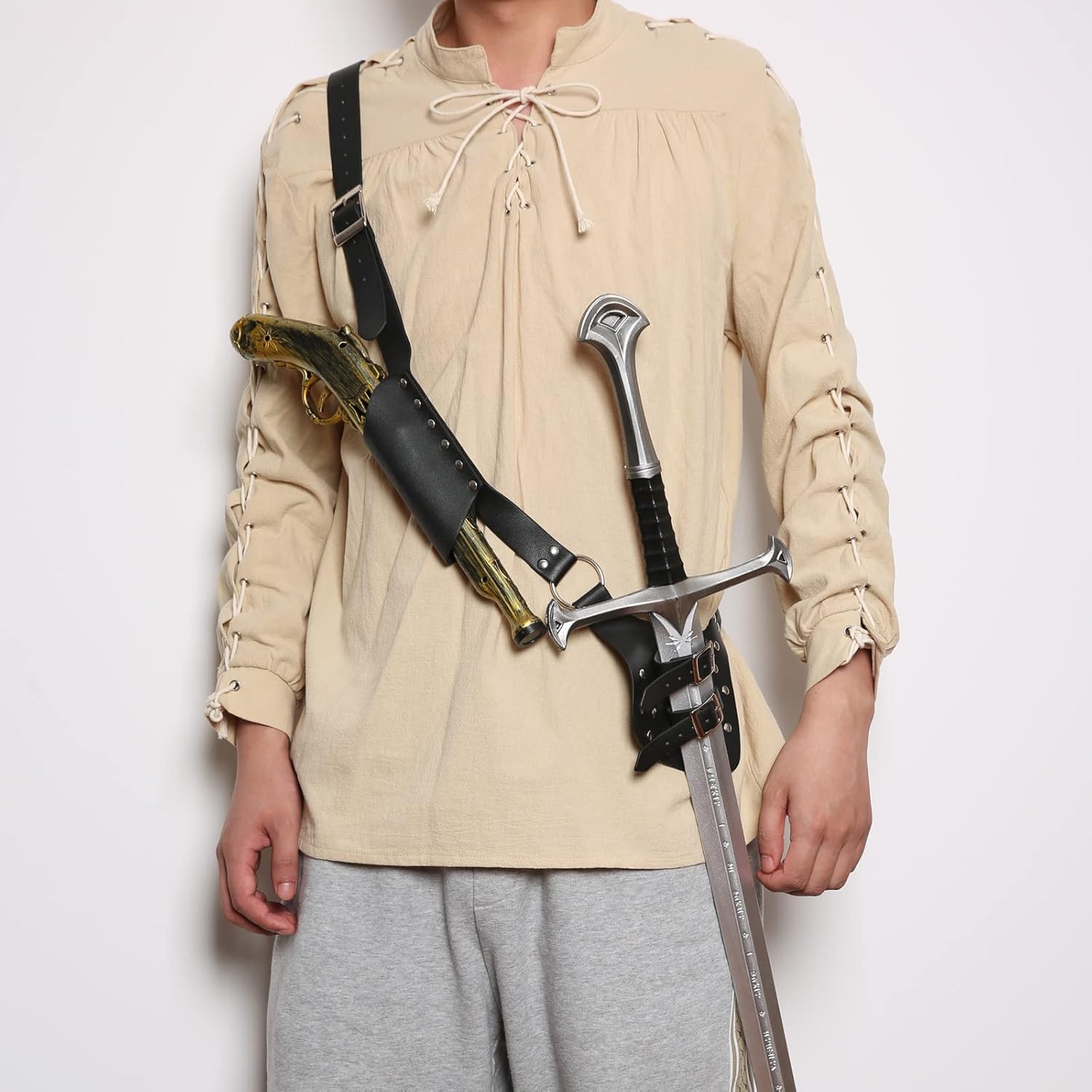 HZMAN Black Adjustable Medieval Sword Frog Holster - LARP Clothing Accessory (Props Guns & Swords Not Included)