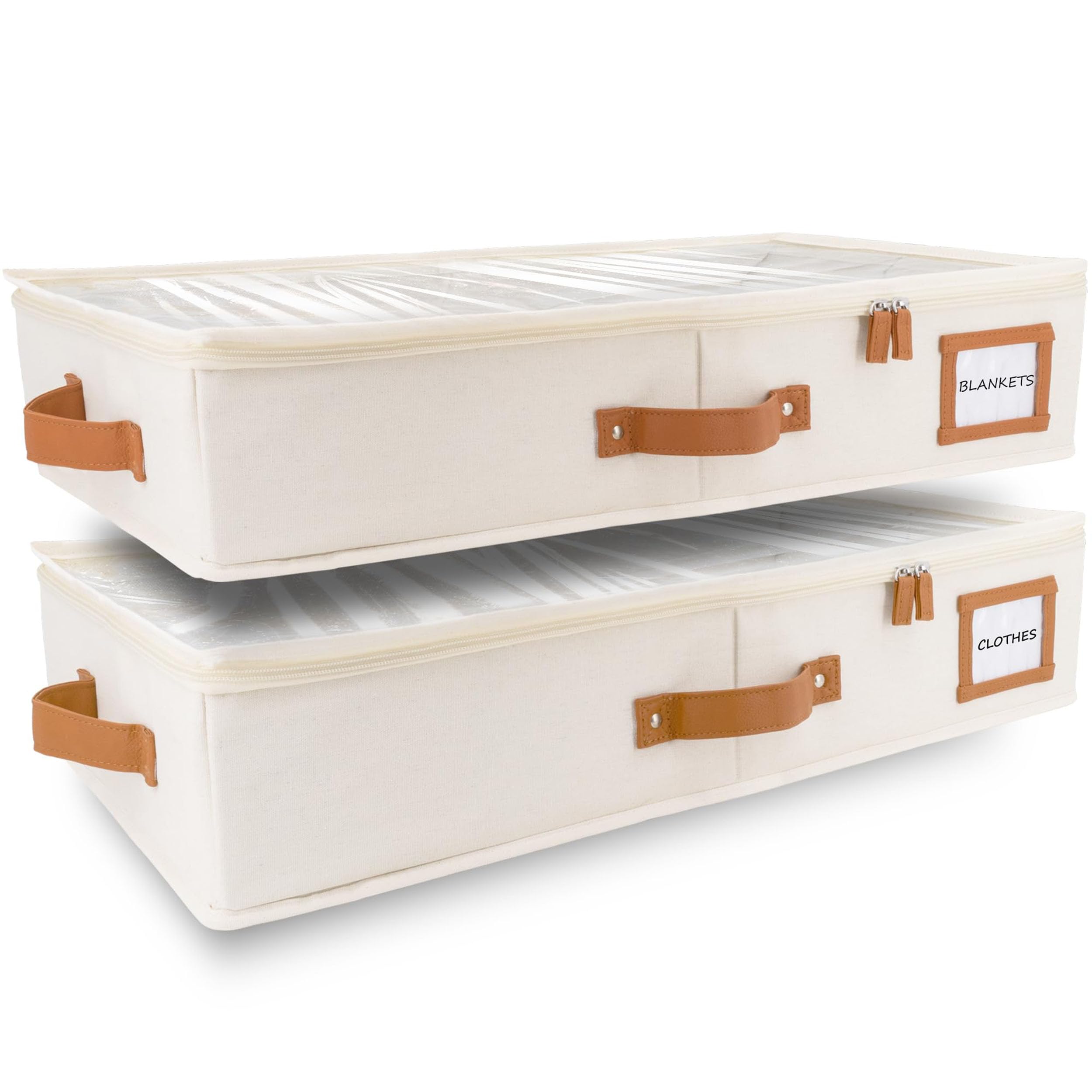 2pc Under Bed Storage Containers - 83.82x43.18x15.24 cm| Foldable Underbed Storage Organizer with Clear Lid & Label Pockets | Large Clothes Blanket Shoe Storage Bins for Bedroom Home Organization