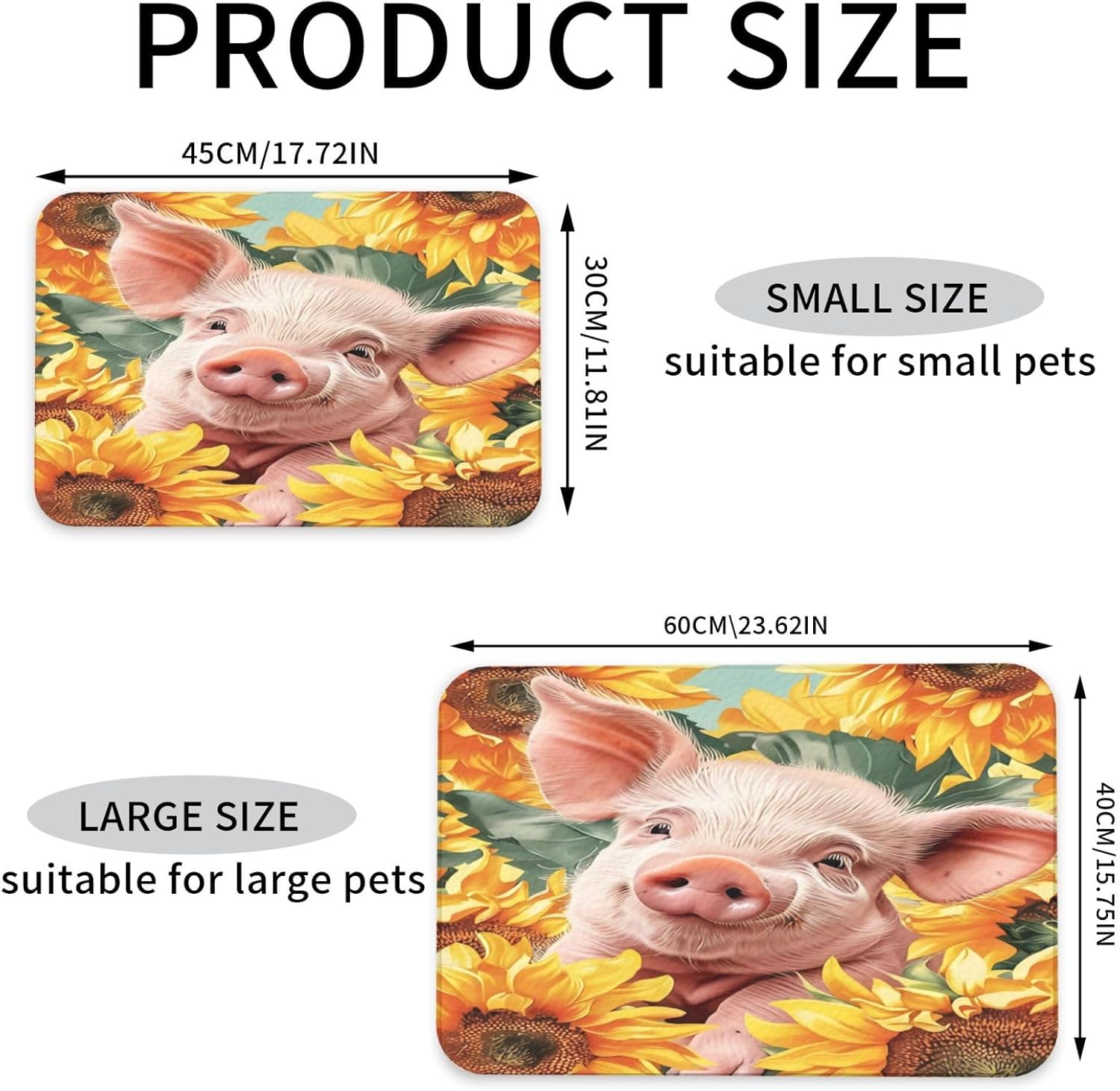 Sunflower Piglet (1) Pet Food Mat Dog Non-Slip Feeding Mat Cat Bowl Mats Pets Placemat for Food and Water 40x60cm