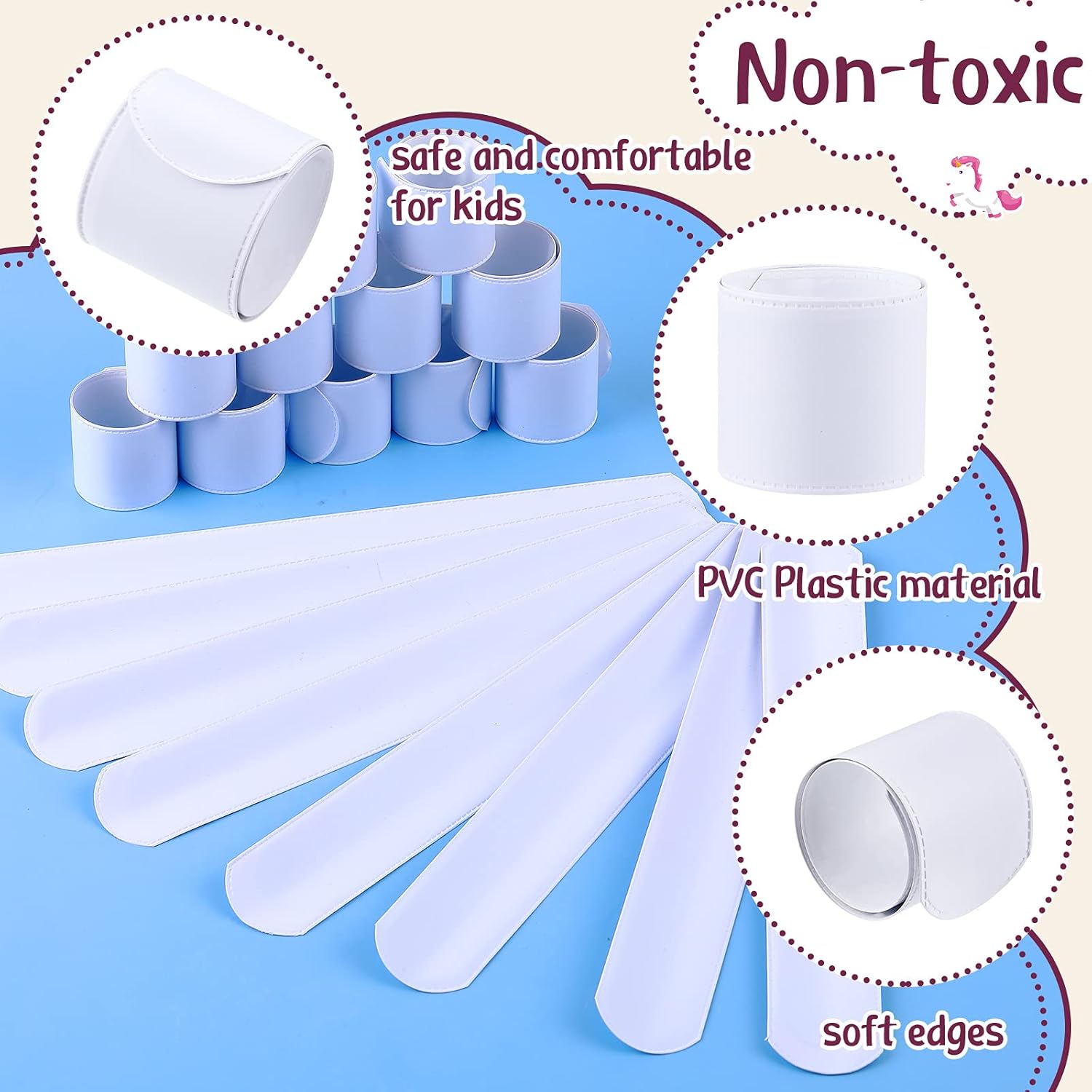 Skylety 24 Pcs White Slap Bracelets 8.7 x 1.2 Inch DIY Slap Bracelets for Kids Bulk Blank Bands Plastic Plain Snap Party Wristband for School Craft Projects Birthday Halloween Christmas Party - Image 3