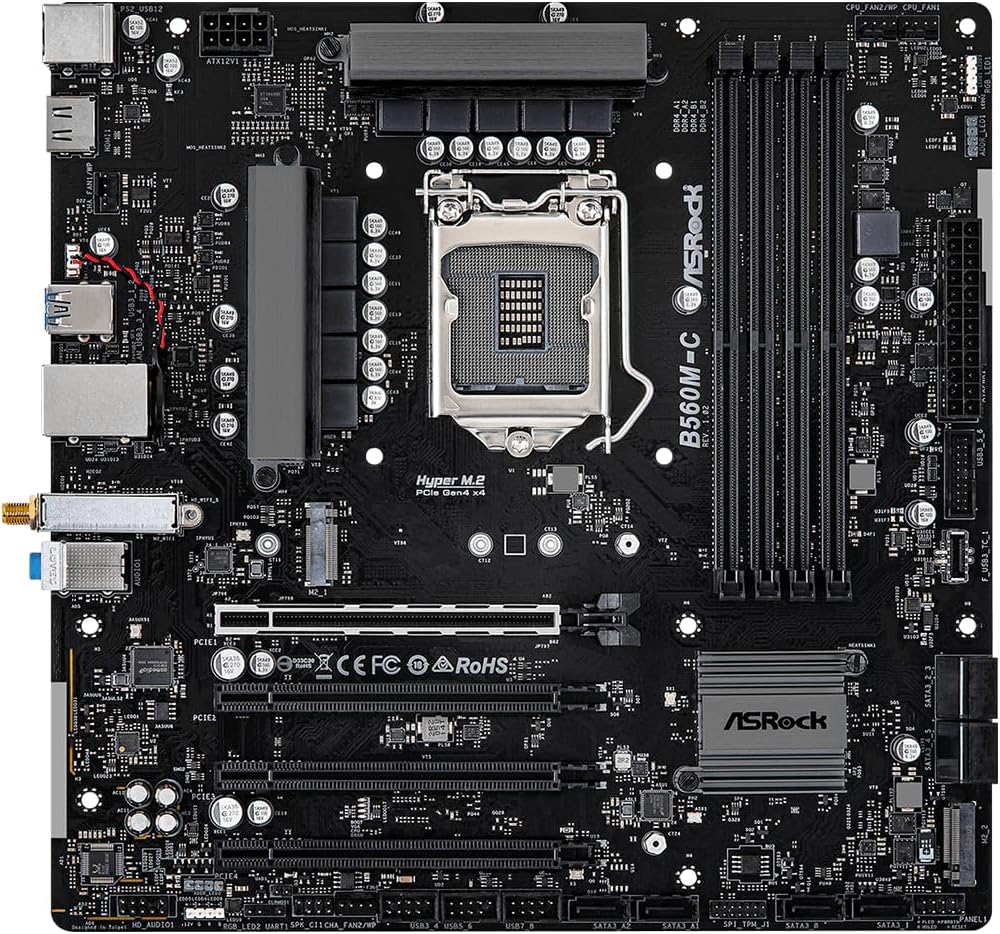 B560M-C Micro-ATX Motherboard, Supports 10th & 11th Gen Intel Core Processors (LGA1200), DDR4 4800MHz (OC), PCIe 4.0, Dual M.2, 8 SATA3, Intel Gigabit LAN, WiFi + BT 5.1