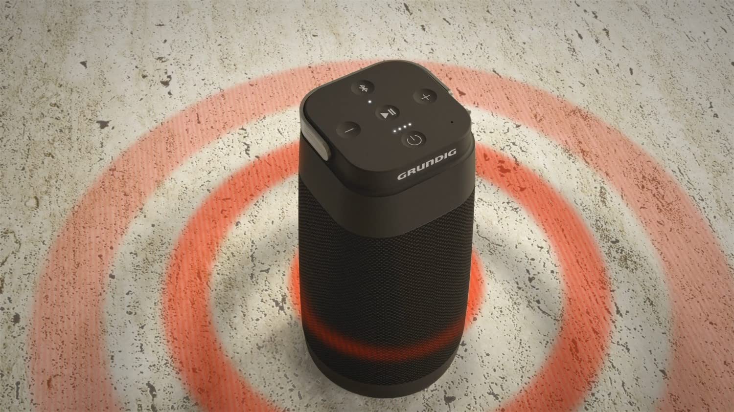 GRUNDIG BT Speaker Connect 360 Enceinte Bluetooth, boîte à Musique, Son à 360°, portée jusqu'à 30 m, autonomie jusqu'à 20 Heures, indicateur de Batterie LED, Station de Charge, Microphone, Noir