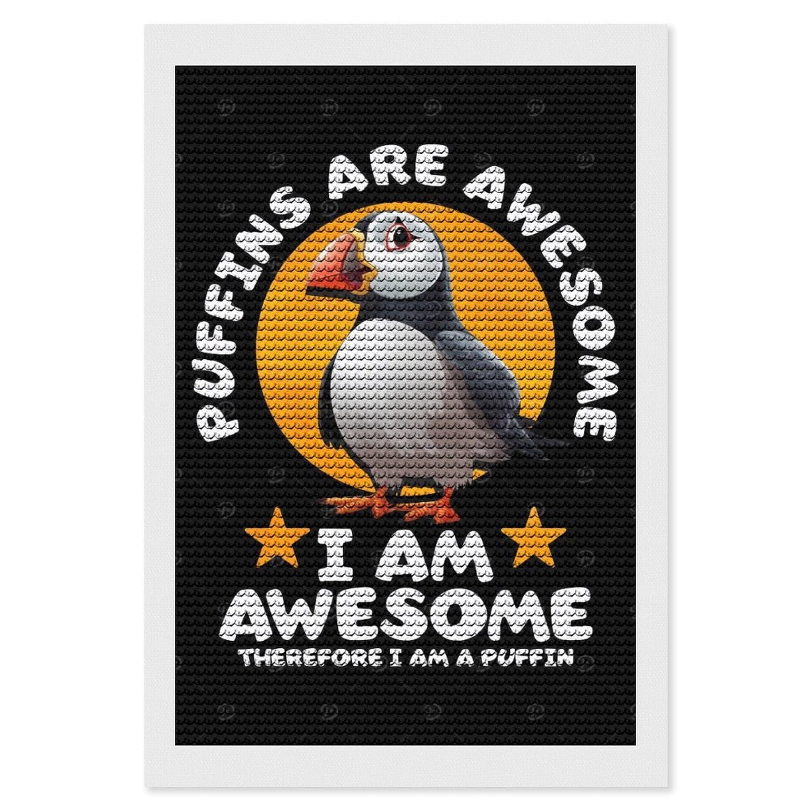 Junmoney Atlantic Puffin Diamond Art Canvas 8"x12", Easy Handmade Project, Complete Accessories, Bedroom Decor, Birthday Gift