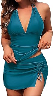 Trajes De Dos Piezas Traje De Baño Dividido De Color Sólido Para Las Mujeres Conjunto De Tres Piezas Traje De Cintura Alta