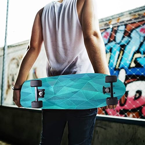 Miniatura 5 de senya Cinta de agarre geométrica de triángulo azul verde azulado para patineta Longboard antideslizante de papel de lija 9 x 33 pulgadas