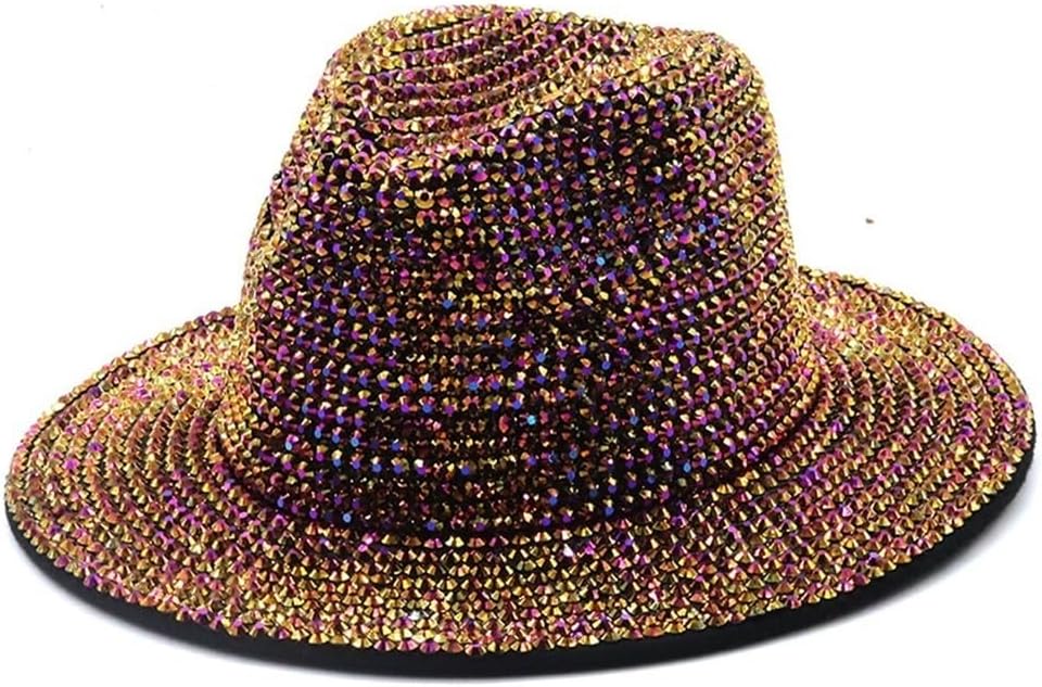 Sparkling Rhinestones Top Hats for Men Women Wide Brim Western Cowboy Cowgirl Hats for Wedding Nightclub Performance